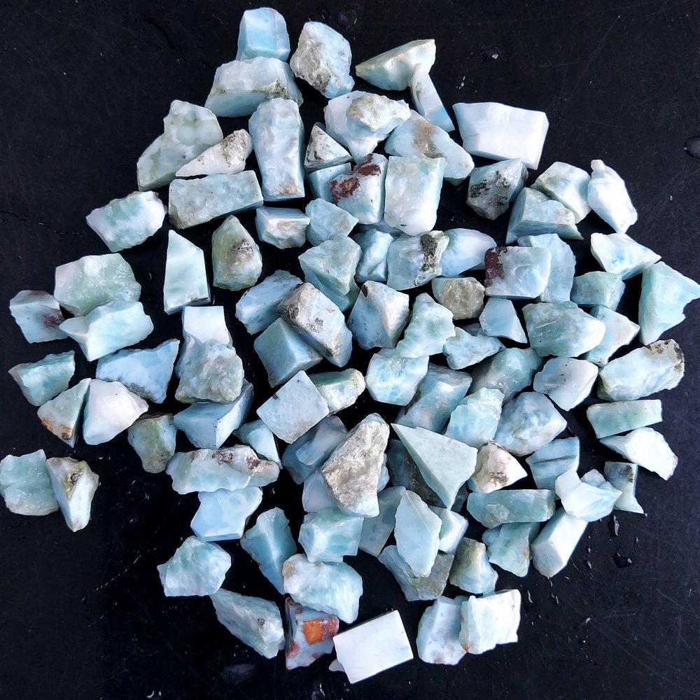 100Pcs 658Cts Natural Blue Dominican Larimar Raw Rough Gemstone Unpolished Crystal Chunks Lot 10mm #2457