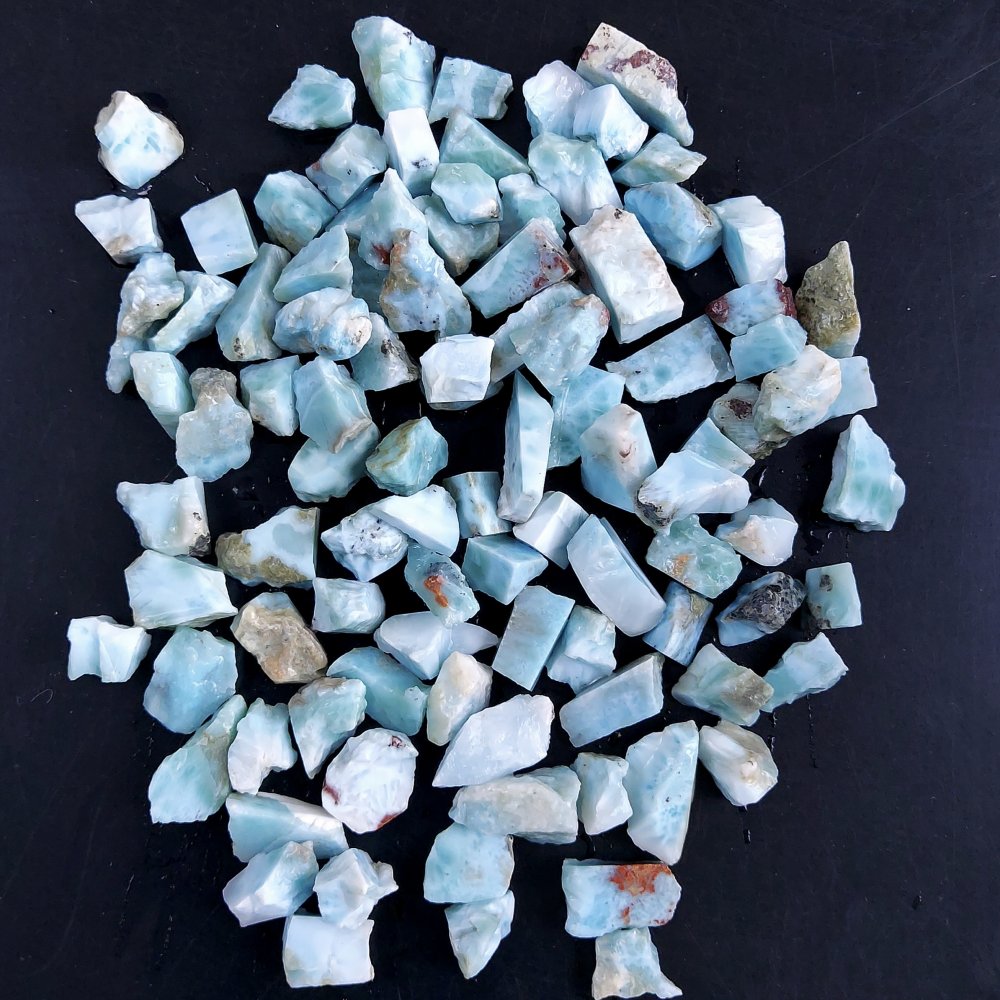 100Pcs 653Cts Natural Blue Dominican Larimar Raw Rough Gemstone Unpolished Crystal Chunks Lot 10mm #2458