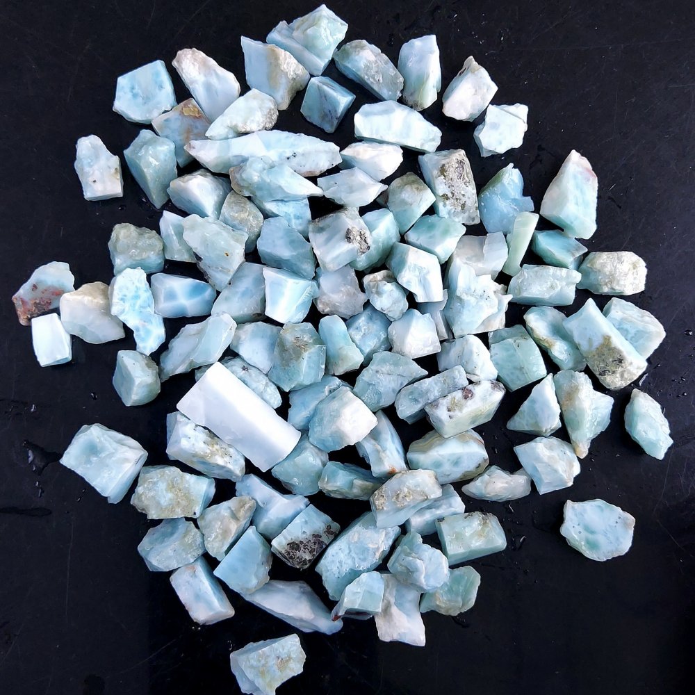100Pcs 674Cts Natural Blue Dominican Larimar Raw Rough Gemstone Unpolished Crystal Chunks Lot 10mm #2459