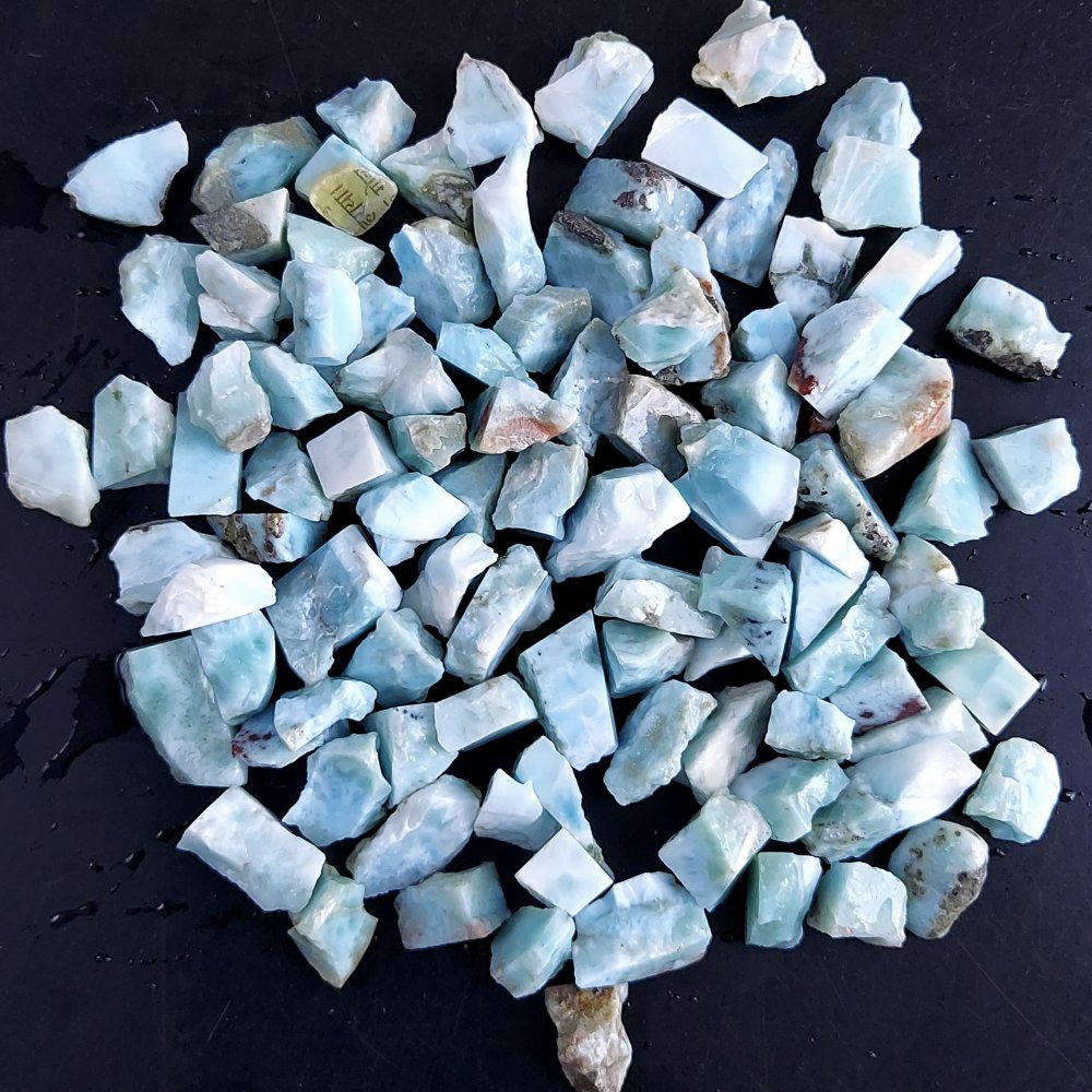 100Pcs 704Cts Natural Blue Dominican Larimar Raw Rough Gemstone Unpolished Crystal Chunks Lot 10mm #2460