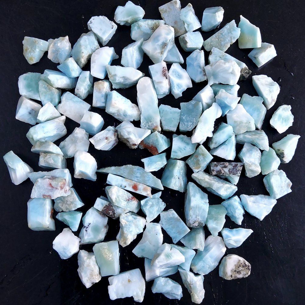 100Pcs 632Cts Natural Blue Dominican Larimar Raw Rough Gemstone Unpolished Crystal Chunks Lot 10mm #2461