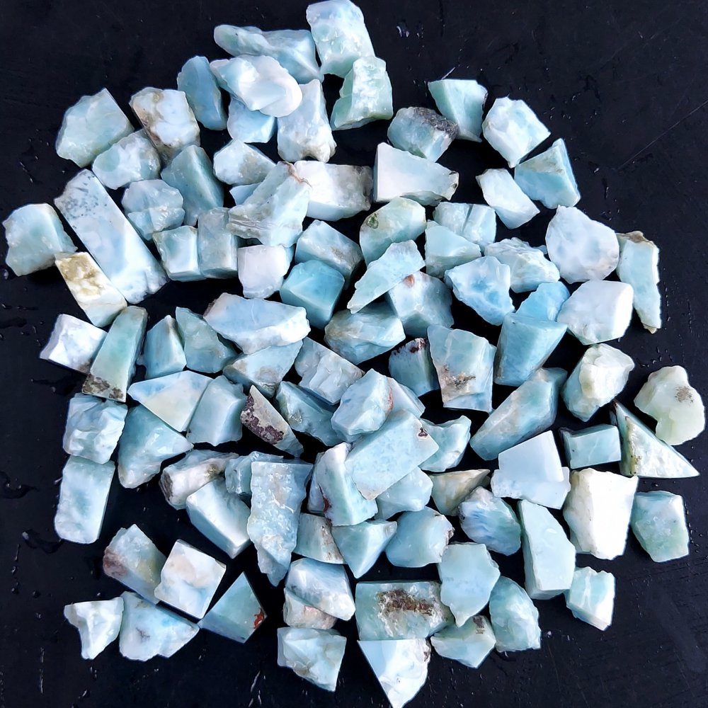 100Pcs 627Cts Natural Blue Dominican Larimar Raw Rough Gemstone Unpolished Crystal Chunks Lot 10mm #2462