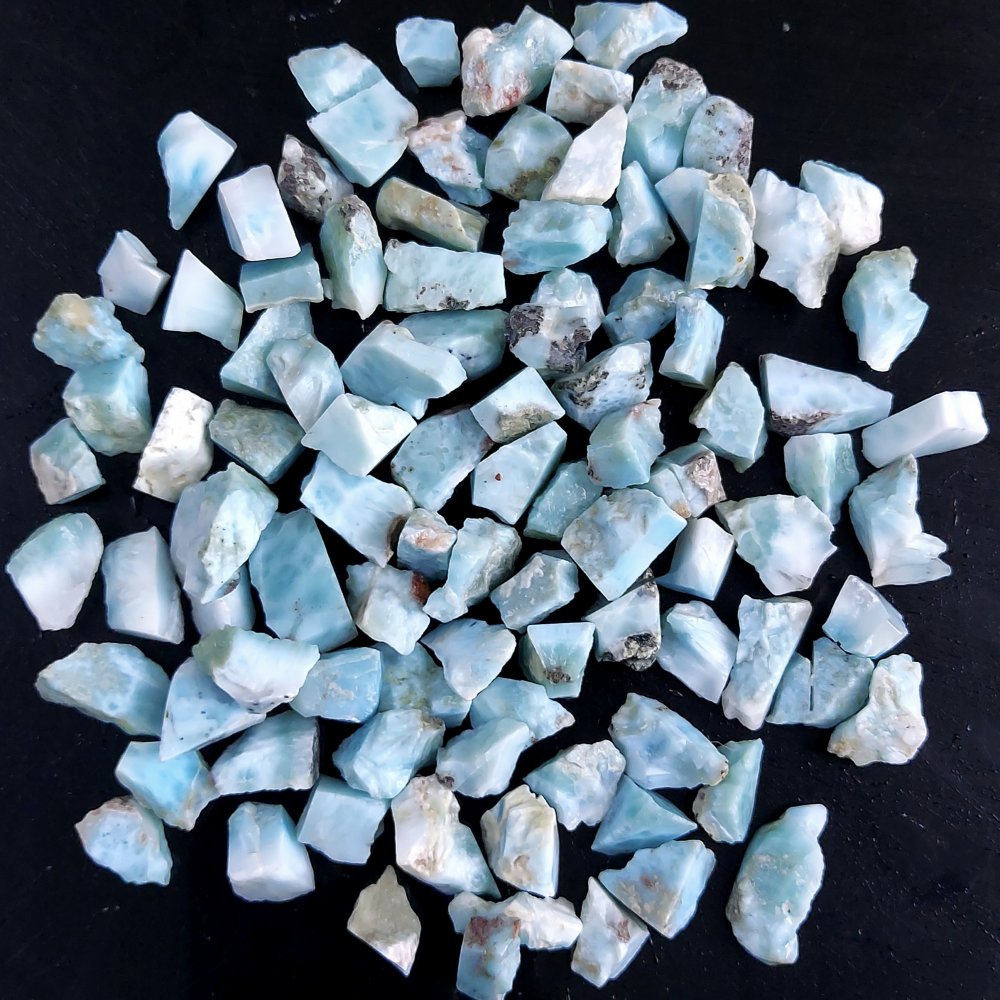 100Pcs 663Cts Natural Blue Dominican Larimar Raw Rough Gemstone Unpolished Crystal Chunks Lot 10mm #2463