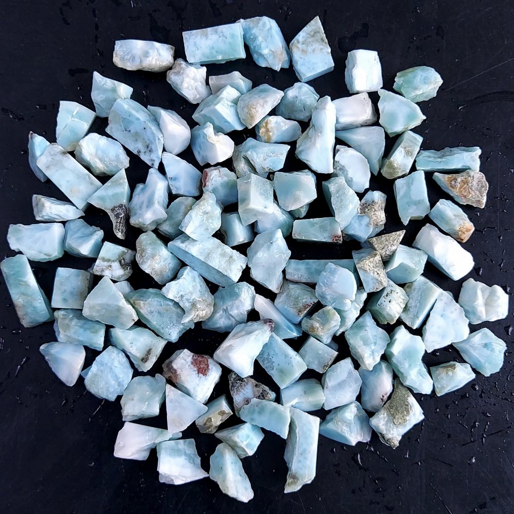 100Pcs 659Cts Natural Blue Dominican Larimar Raw Rough Gemstone Unpolished Crystal Chunks Lot 10mm #2464