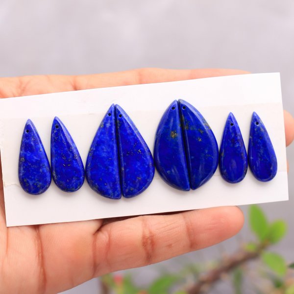 4 Pair 84Cts Natural Lapis Lazuli Front To Back Drilled Earring Mix Pairs Cabochon Loose Gemstone Lot Size 31x11 24x10 mm