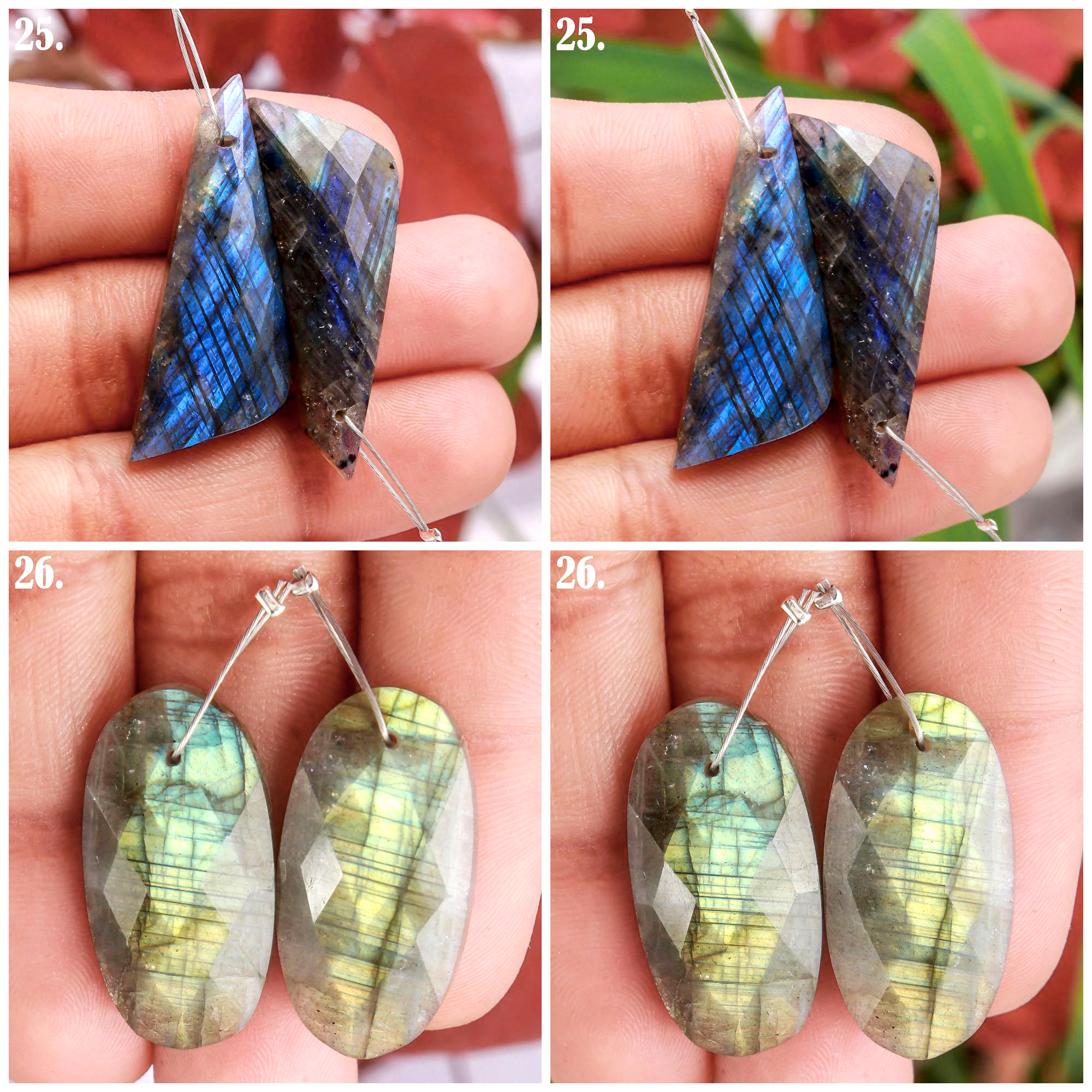 Front To Back Drilled Natural Faceted Labradorite  Earring Pair Loose Gemstone