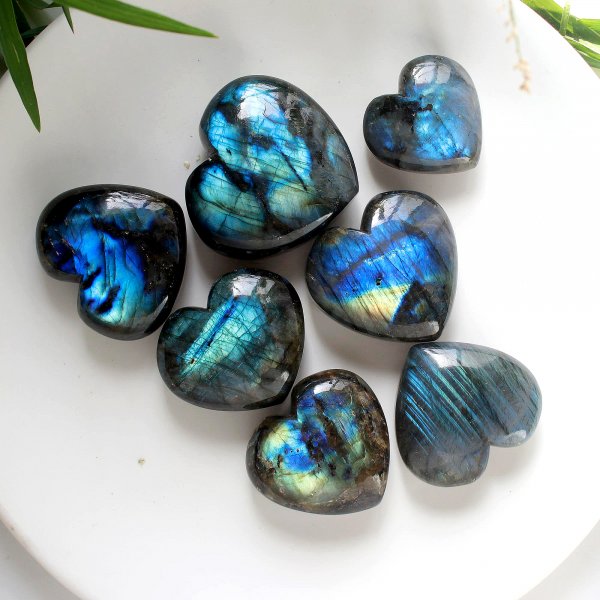 7Pcs 2661Cts Labradorite Tumble Heart Cabochon Loose Wholesale Gemstone Lot Size 54x55 40x40mm