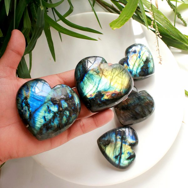 5Pcs 2940Cts Labradorite Tumble Heart Cabochon Loose Wholesale Gemstone Lot Size 64x67 50x53mm