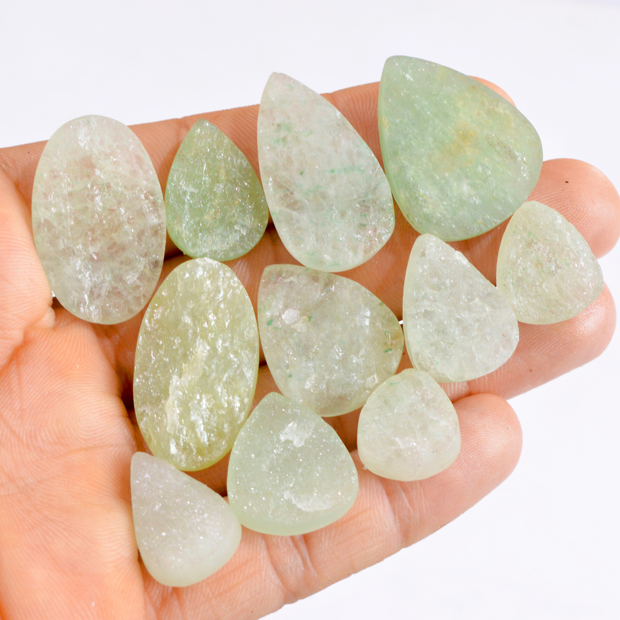 11 Pcs 225 Cts Natural Green Aventurine Druzy Gemstone Lot 16x14-31x17mm 2634