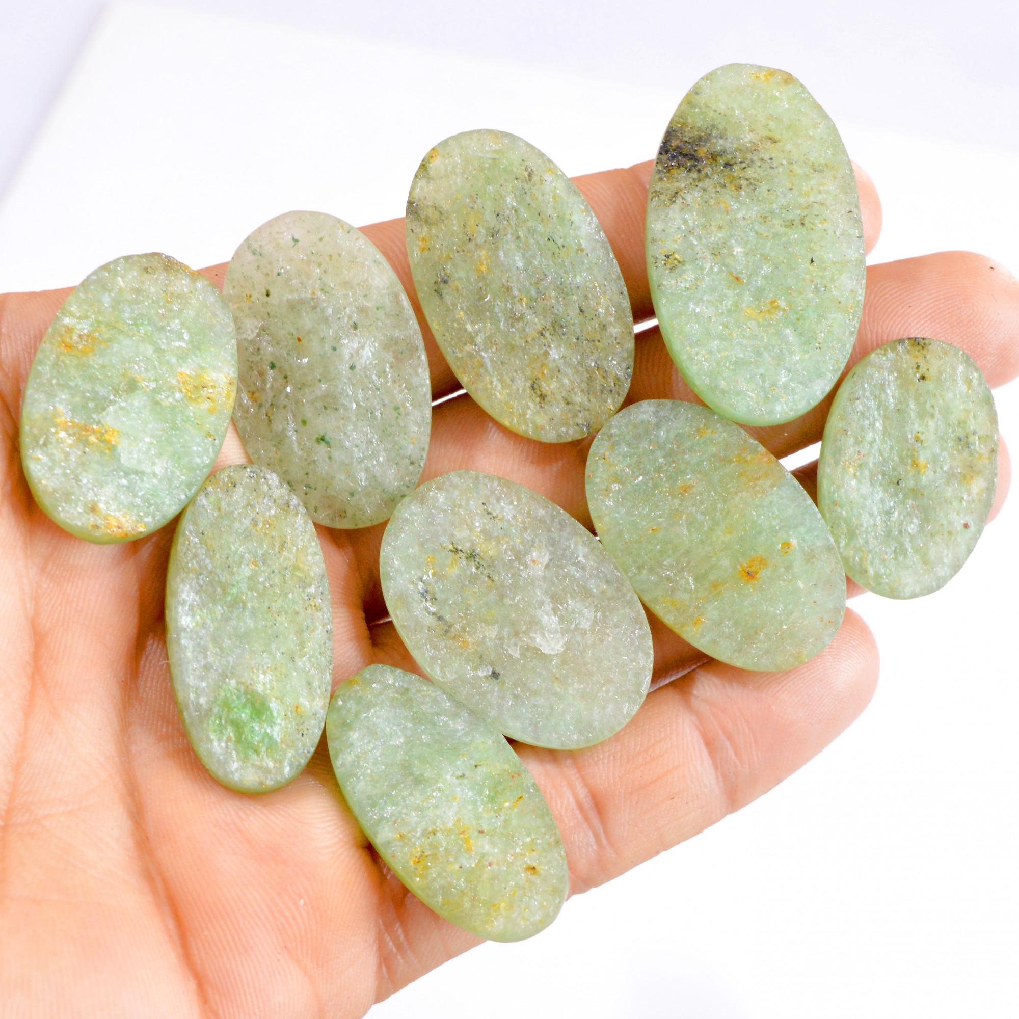 9 Pcs 305 Cts Natural Green Aventurine Druzy Gemstone Lot 28x19-39x23mm 2635