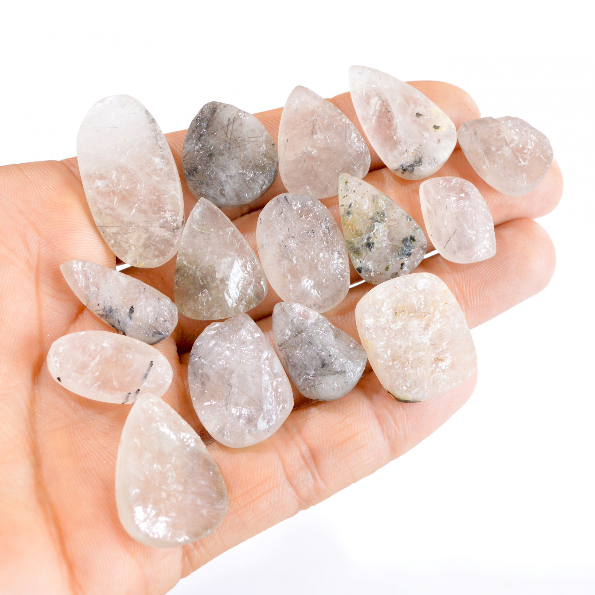 15 Pcs 240 Cts Natural Clear Quartz Druzy Loose Gemstone Lot 17x11-32x17mm 2653