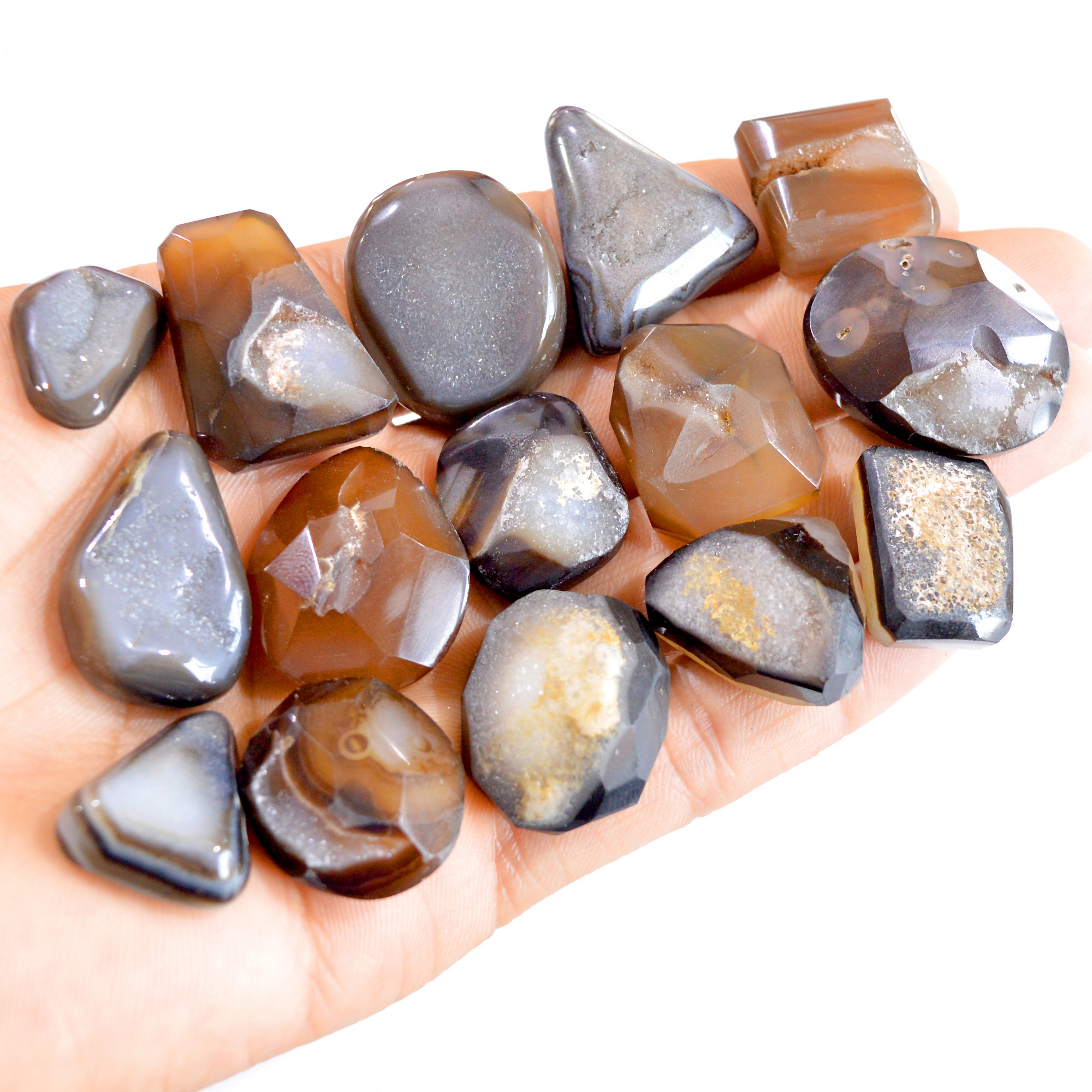 15 Pcs 527 Cts Natural Agate Druzy Mix Shape Loose Gemstone Lot 23x16-30x25mm 2660