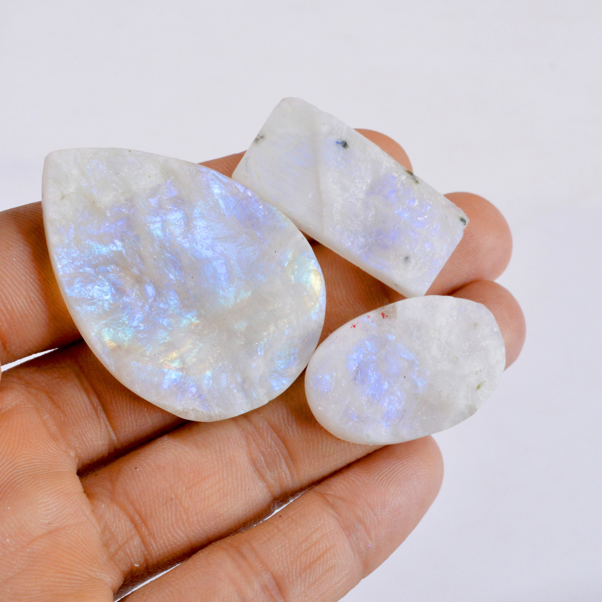 3 Pcs 190 Cts Natural Rainbow Moonstone Druzy Loose Gemstone Lot 32x20-48x34mm 2668