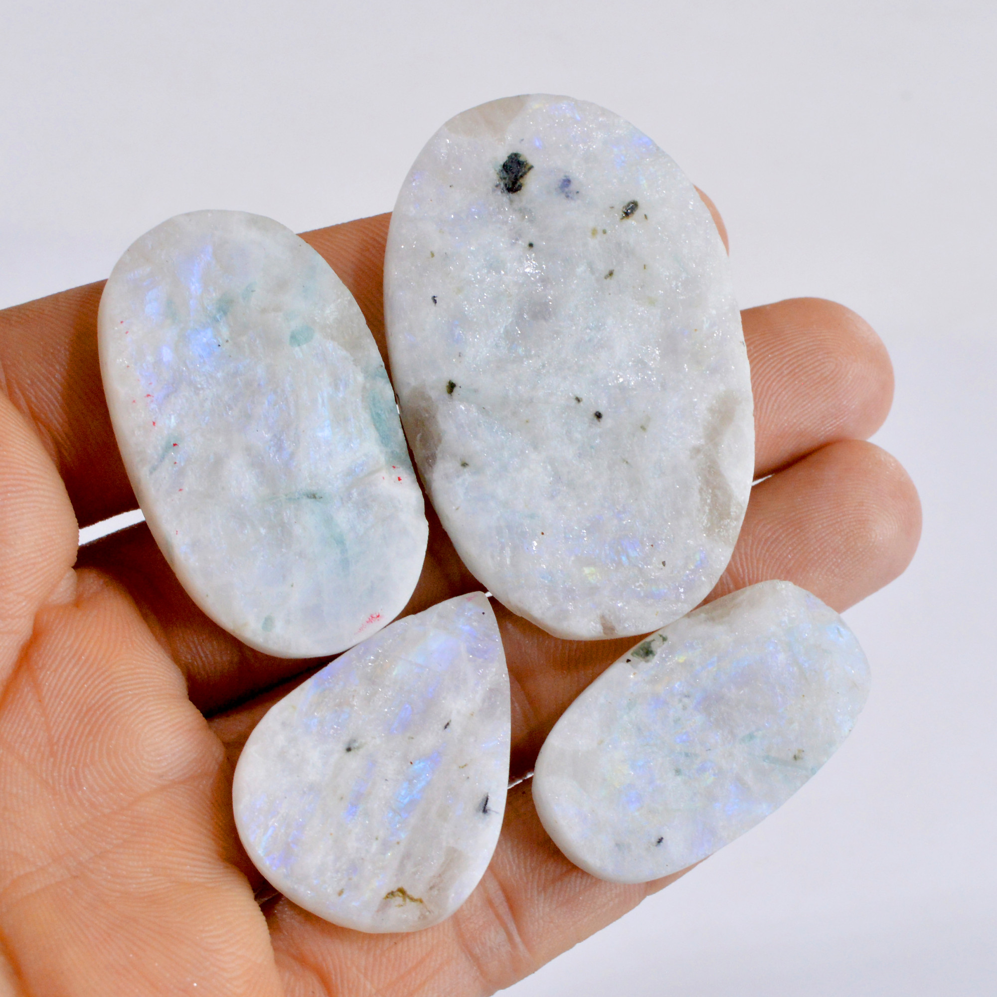 4 Pcs 280 Cts Natural Rainbow Moonstone Druzy Loose Gemstone Lot 33x24-52x34mm 2669