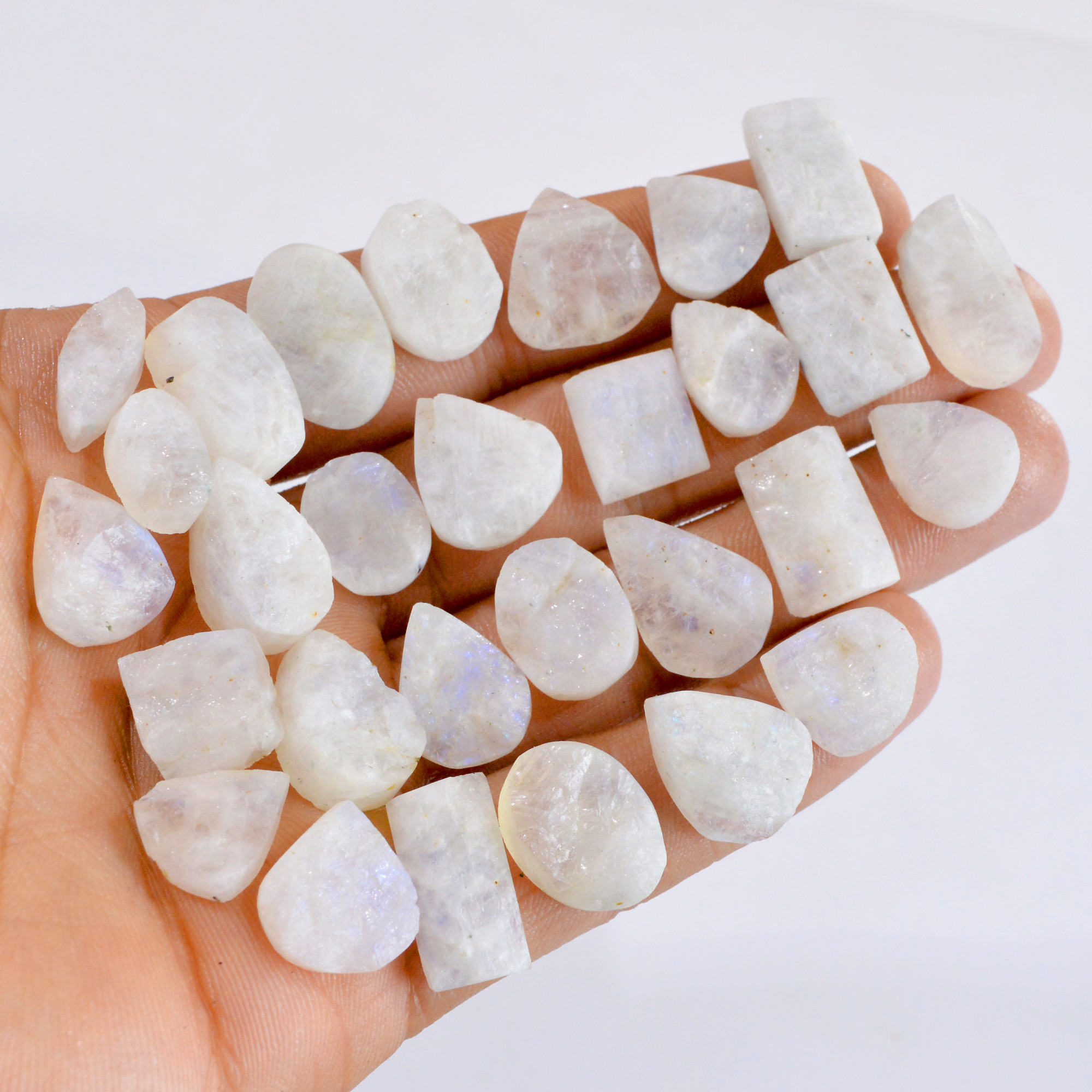 29 Pcs 294 Cts Natural Rainbow Moonstone Druzy Loose Gemstone Lot 13x8-20x12mm 2670