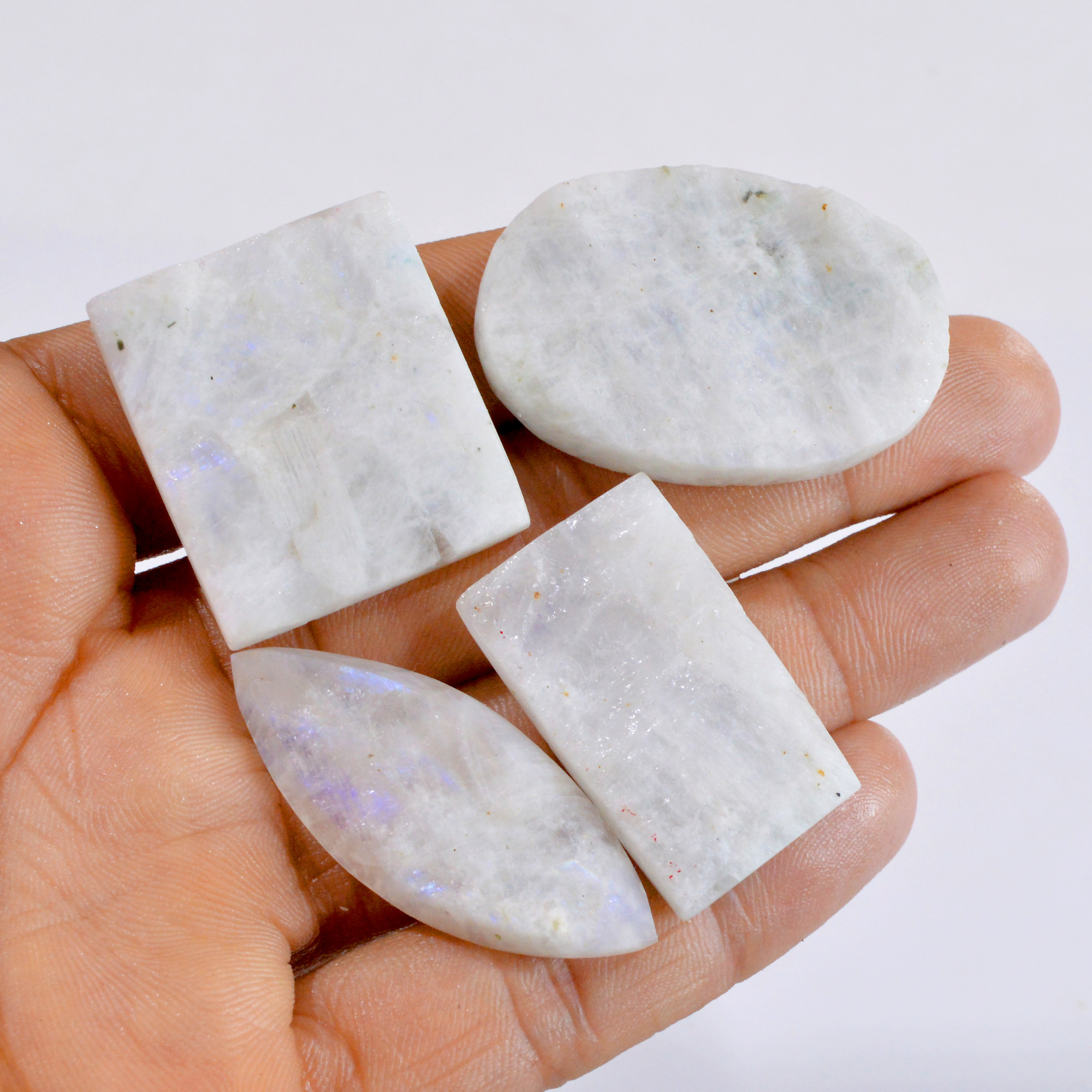 4 Pcs 248 Cts Natural Rainbow Moonstone Druzy Loose Gemstone Lot 33x19-41x27mm 2671