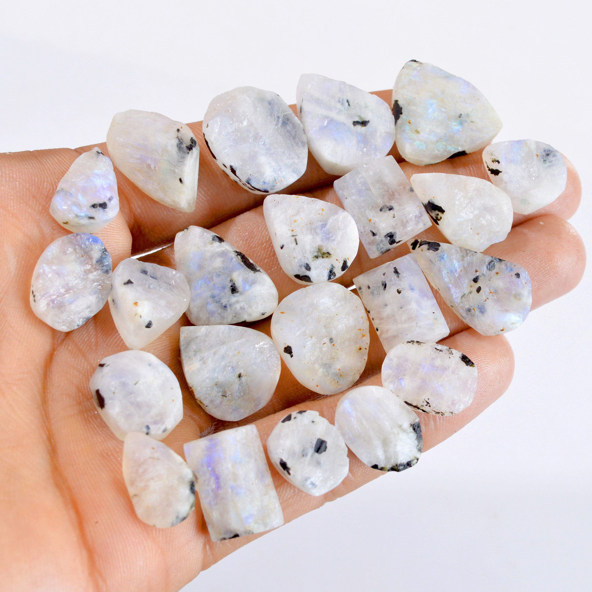 22 Pcs 289 Cts Natural Rainbow Moonstone Druzy Loose Gemstone Lot 15x11-18x17mm 2672