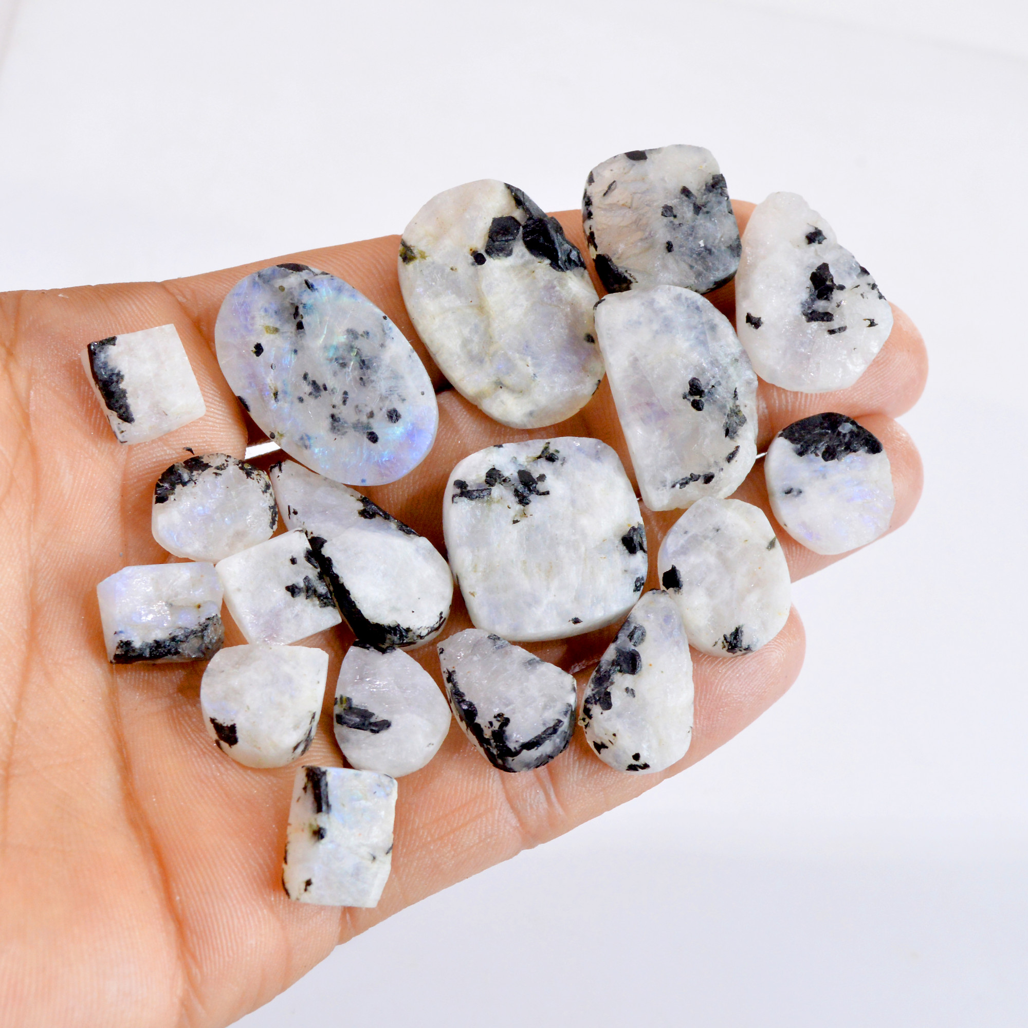18 Pcs 296 Cts Natural Rainbow Moonstone Druzy Loose Gemstone Lot 14x12-30x21mm 2673
