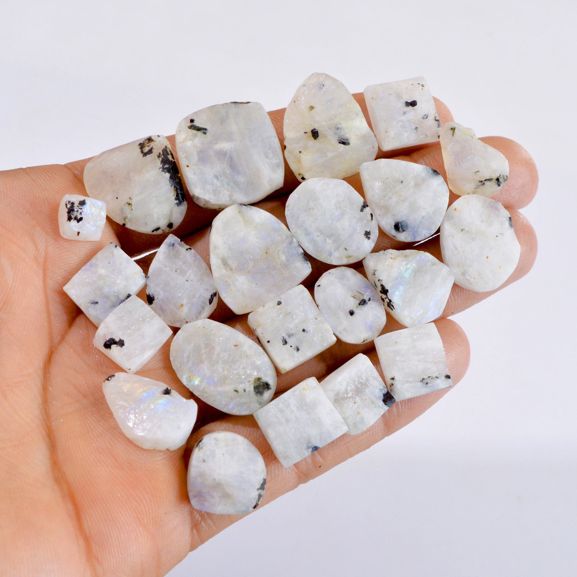 22 Pcs 274 Cts Natural Rainbow Moonstone Druzy Loose Gemstone Lot 8x8-20x19mm 2674