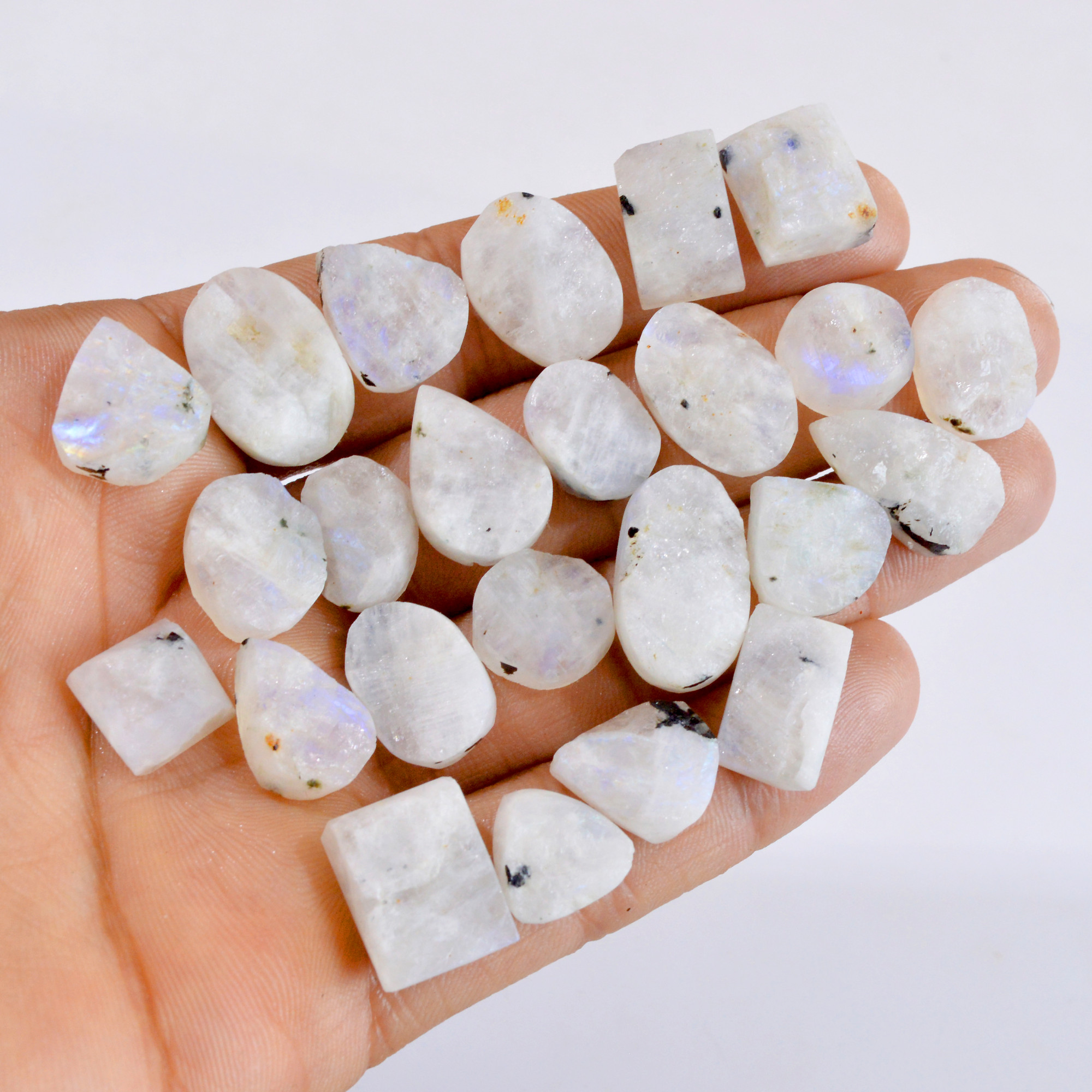 24 Pcs 250 Cts Natural Rainbow Moonstone Druzy Loose Gemstone Lot 12x12-21x13mm 2675