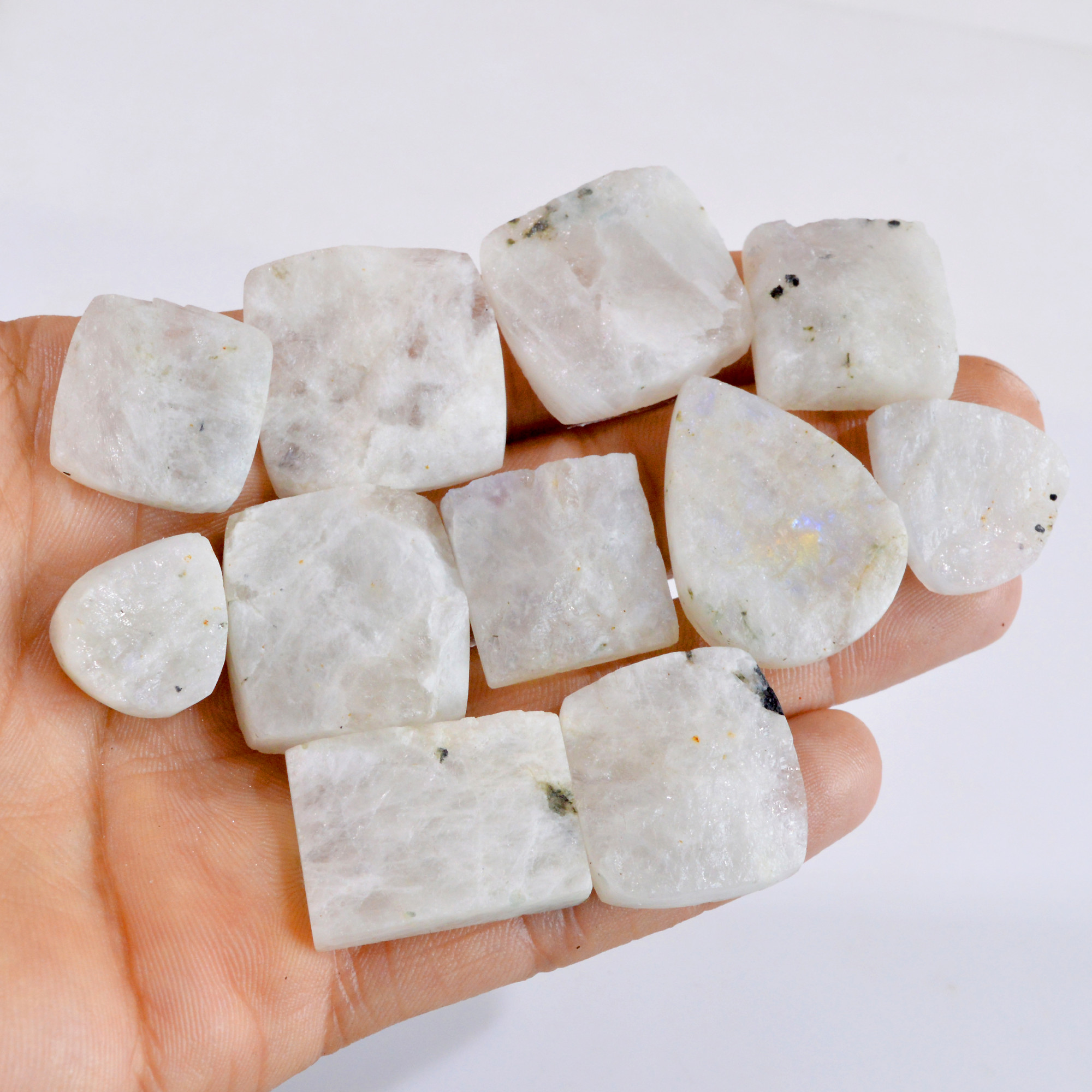 11 Pcs 445 Cts Natural Rainbow Moonstone Druzy Loose Gemstone Lot 19x17-34x24mm 2676