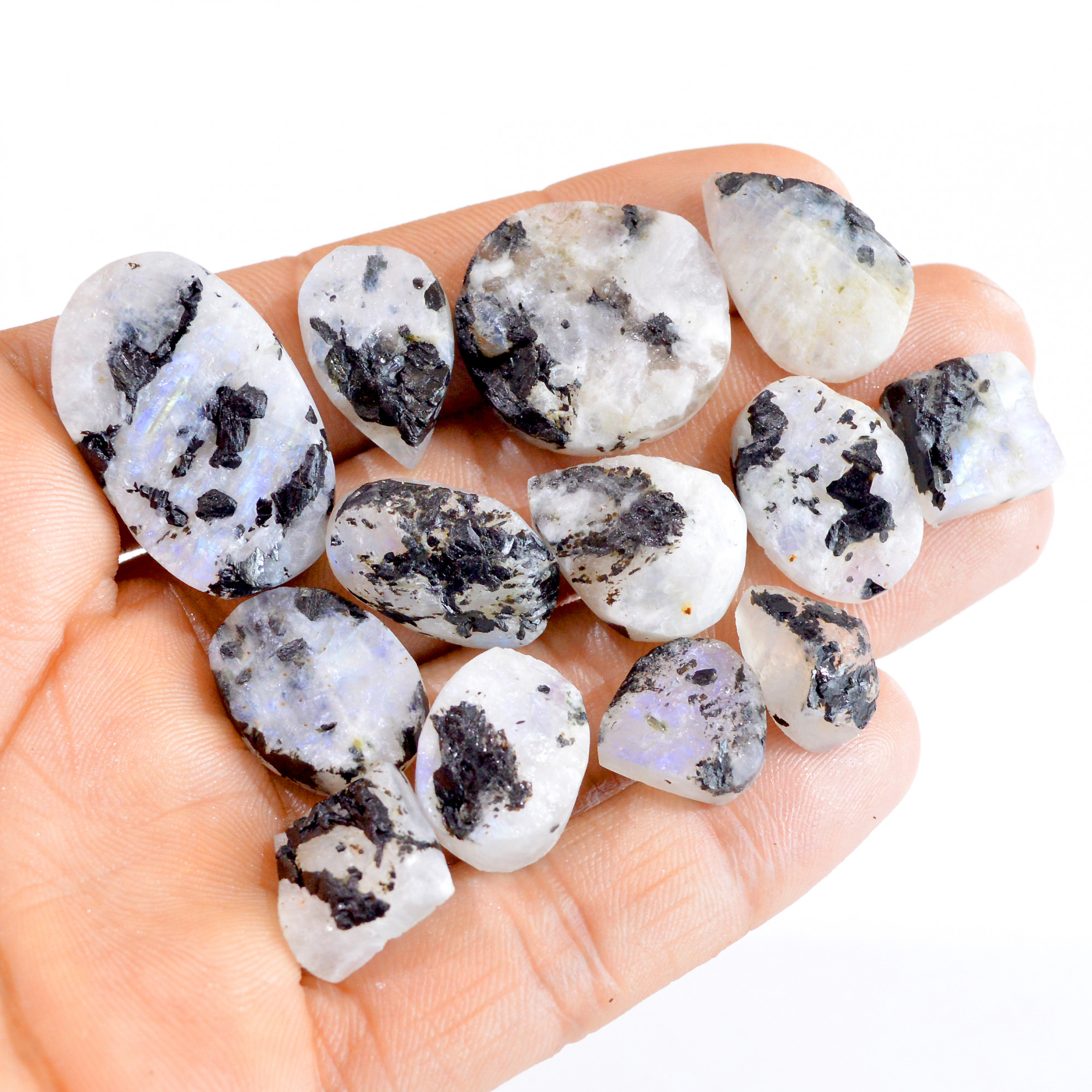 13 Pcs 223 Cts Natural Rainbow Moonstone Druzy Loose Gemstone Lot 15x10-30x19mm 2677