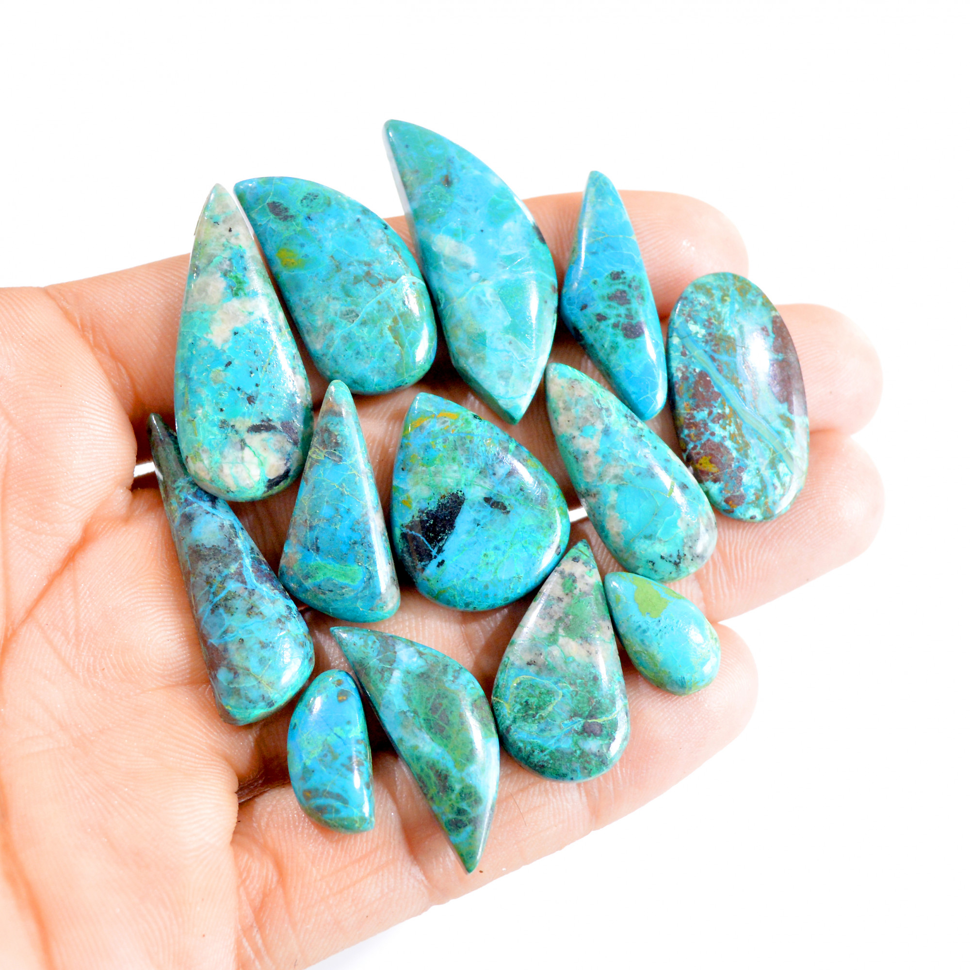 13 Pcs 184 Cts Natural Chrysocolla Cabochon Loose Gemstone Lot 15x8-37x13mm 2679