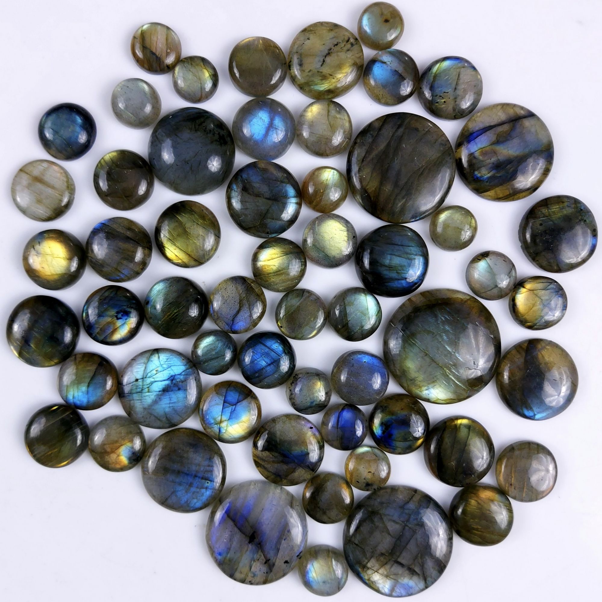 57Pcs 618Cts  Natural Labradorite Round Cabochon Multifire Labradorite Gemstone For Jewelry Making Loose Gemstone Cabochon For Crystal Energy Gift For Her #G-268