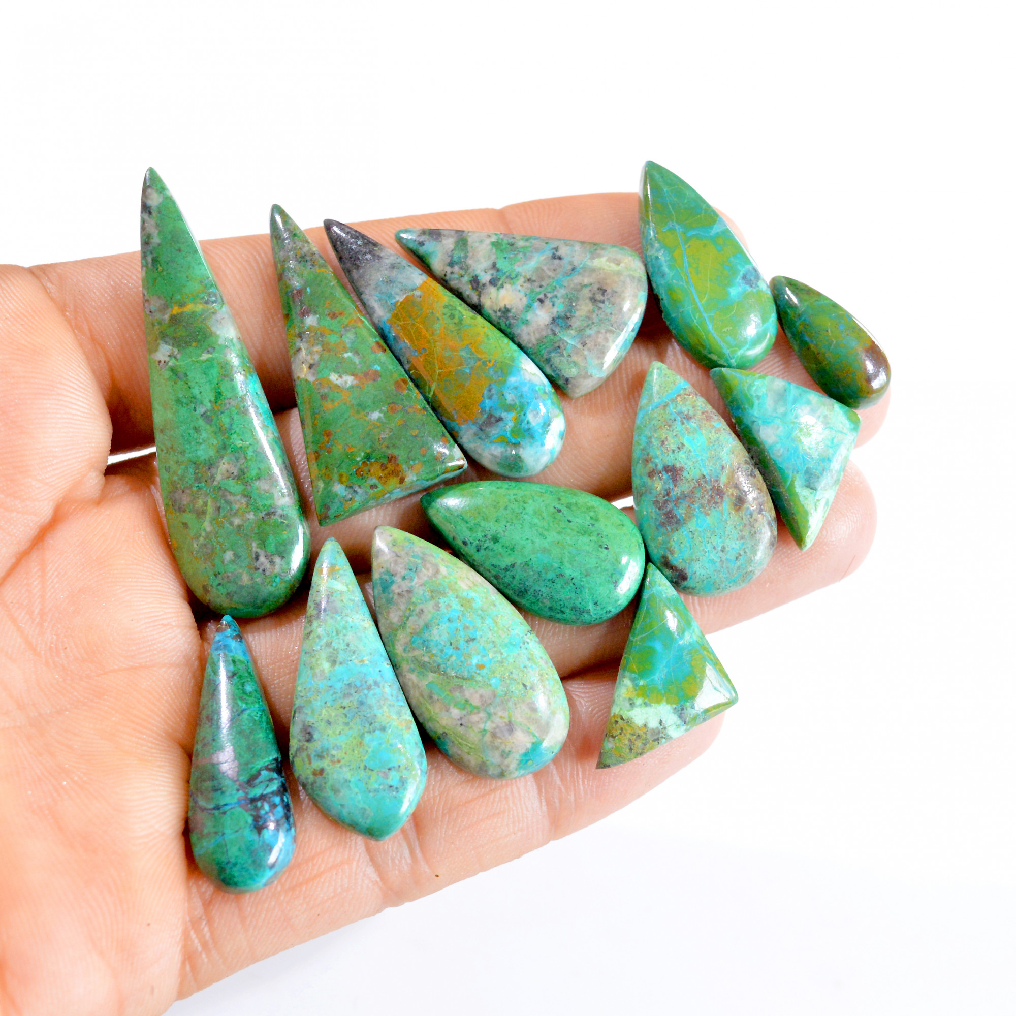 13 Pcs 199 Cts Natural Chrysocolla Cabochon Loose Gemstone Lot 18x7-49x14mm 2681