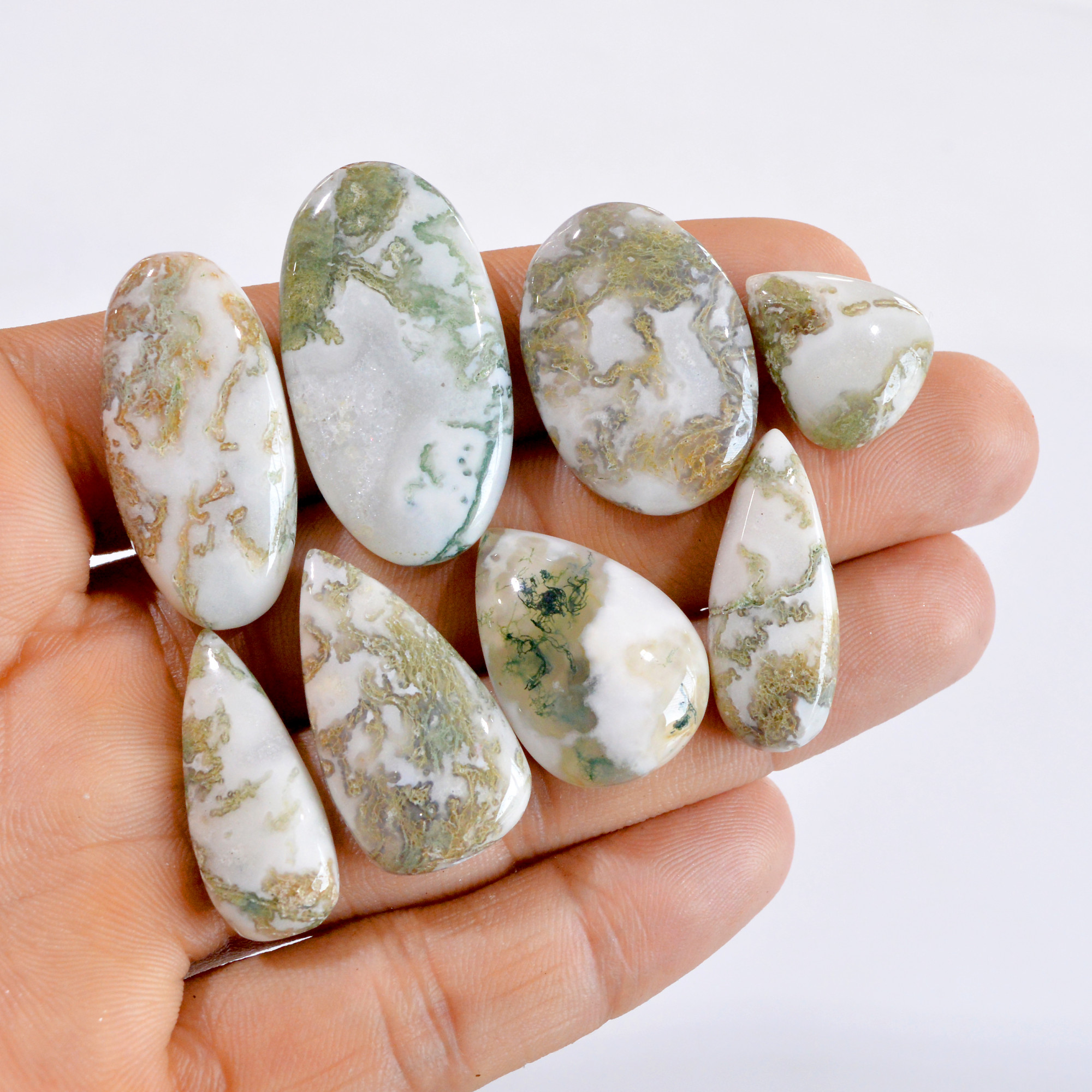 8 Pcs 179 Cts Natural Tree Agate Cabochon Loose Gemstone Lot 18x15-36x19mm 2694