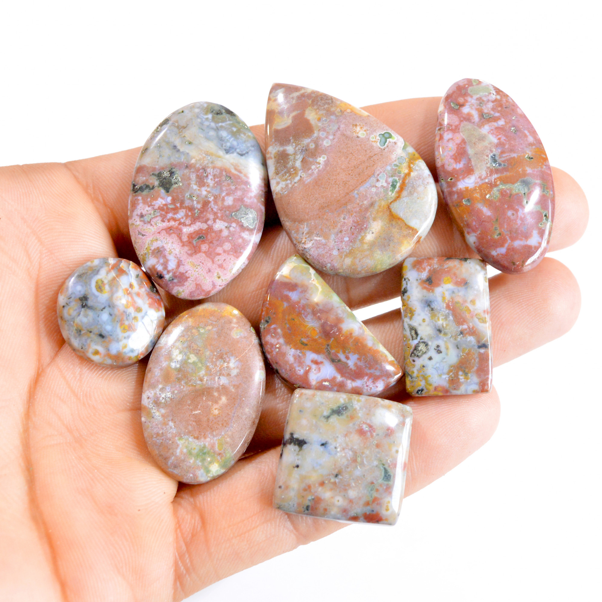 8 Pcs 253 Cts Natural Bloodstone Cabochon Loose Gemstone Lot 18x18-40x27mm 2699