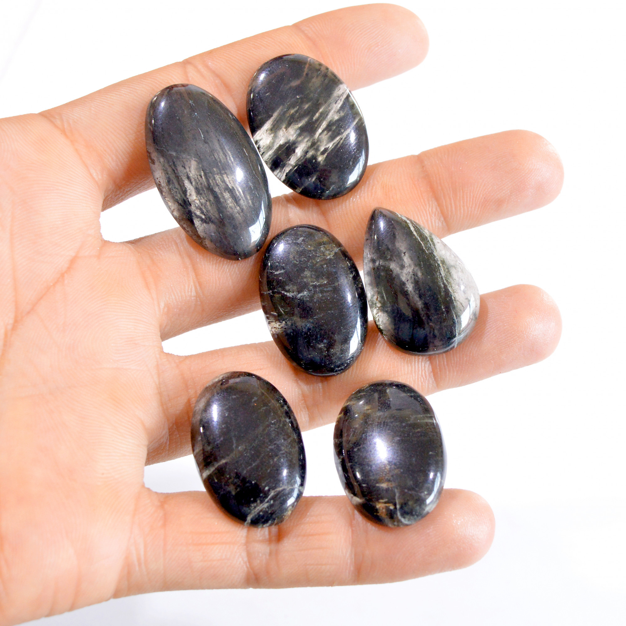 6 Pcs 197 Cts Natural Black Rutile Quartz Loose Gemstone Lot 30x20-30x21mm 2701