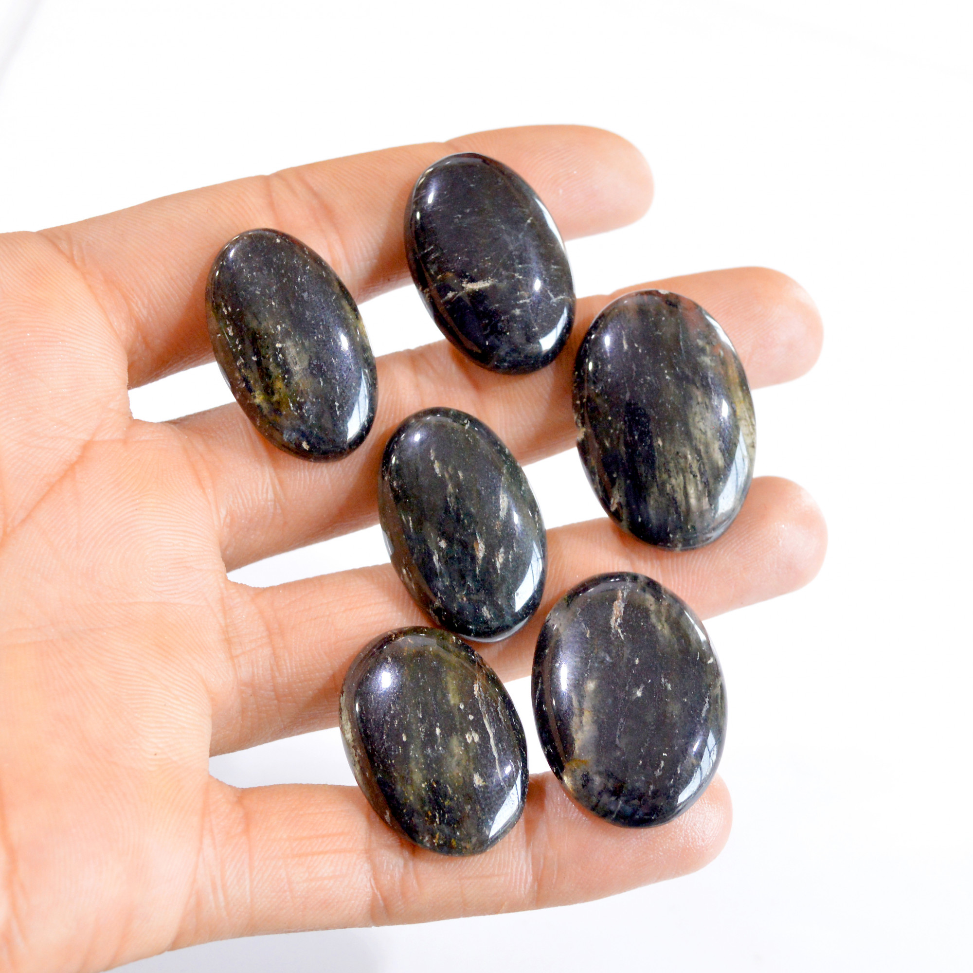 6 Pcs 218 Cts Natural Black Rutile Quartz Loose Gemstone Lot 30x18-33x22mm 2702