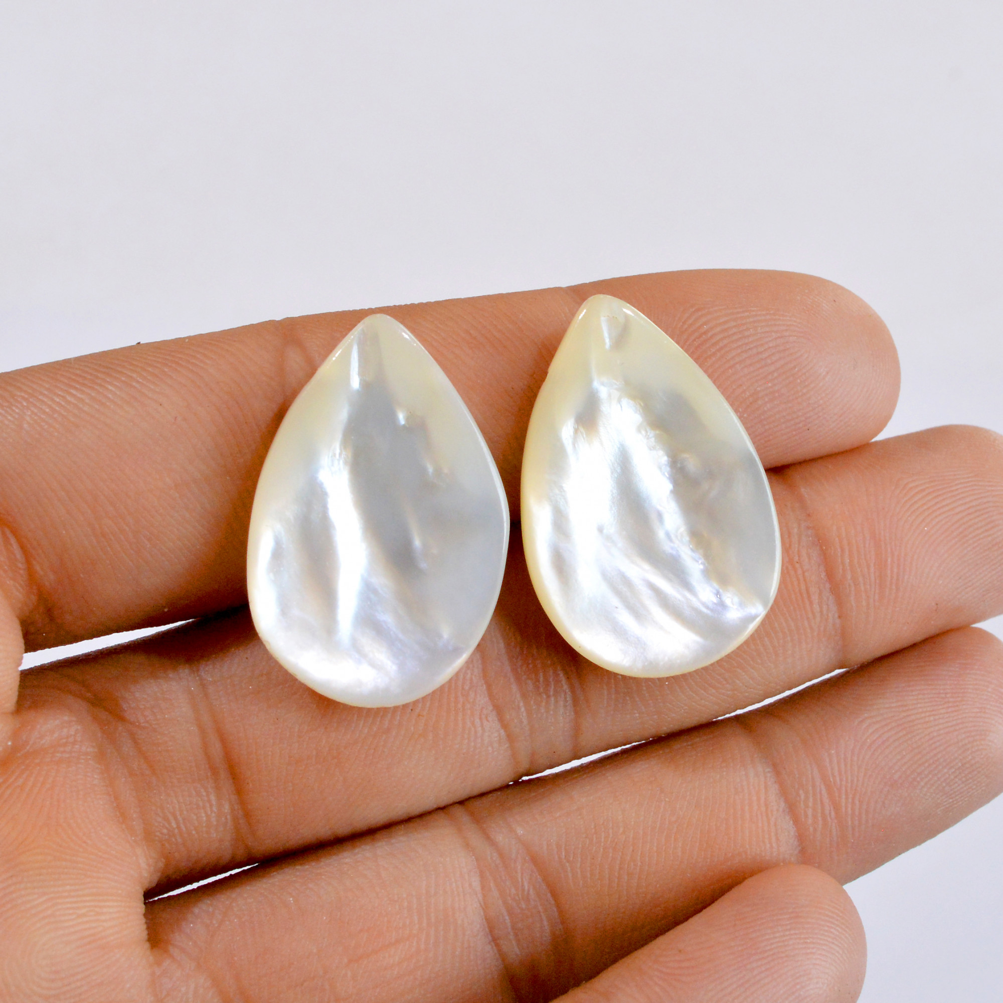 1 Pair 26Cts Natural Mother Of Pearl Pair Side Drill Loose Gemstone 30x20mm 2704