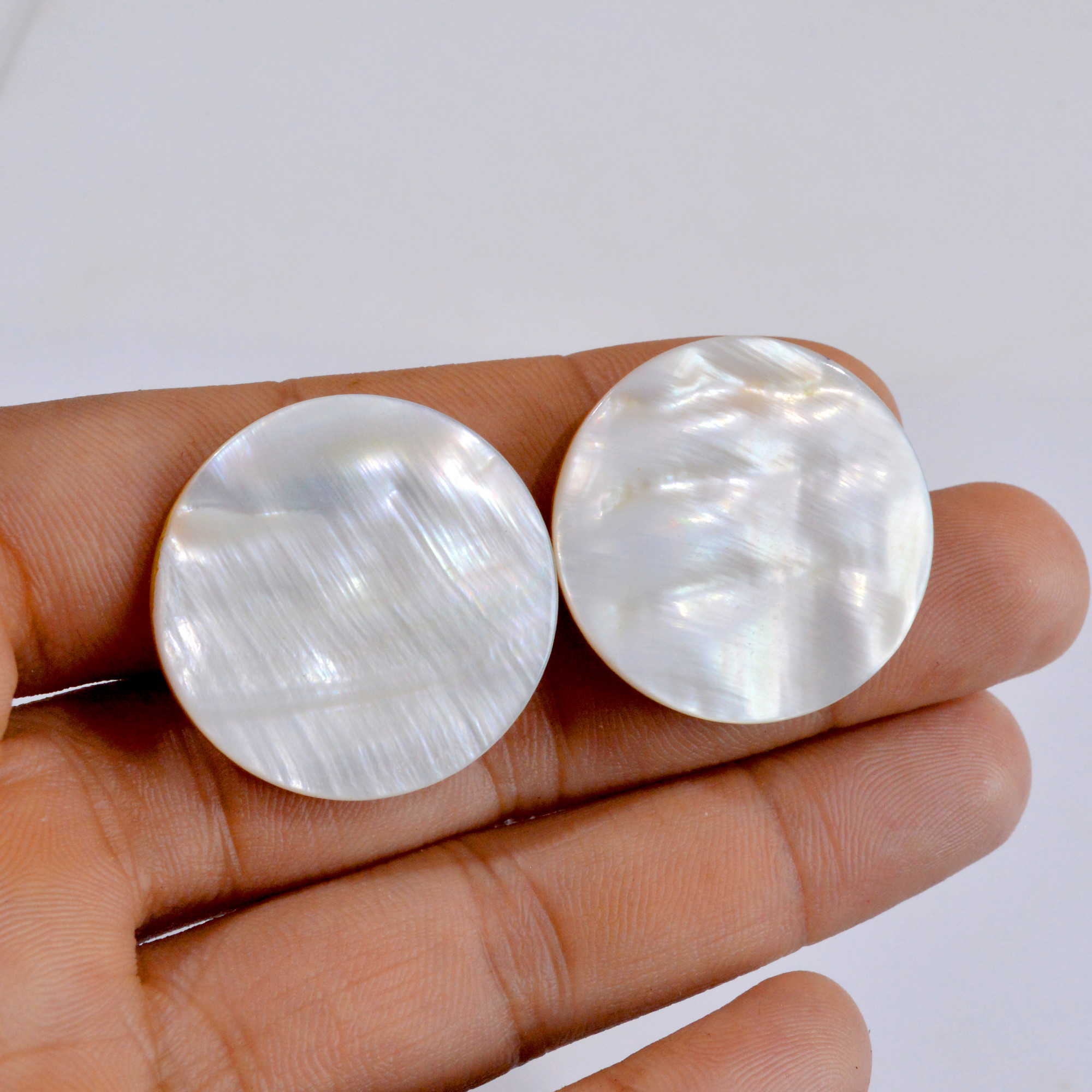 1 Pair 57 Cts Natural Mother Of Pearl Pair Side Drill Loose Gemstone 30x30mm 2705