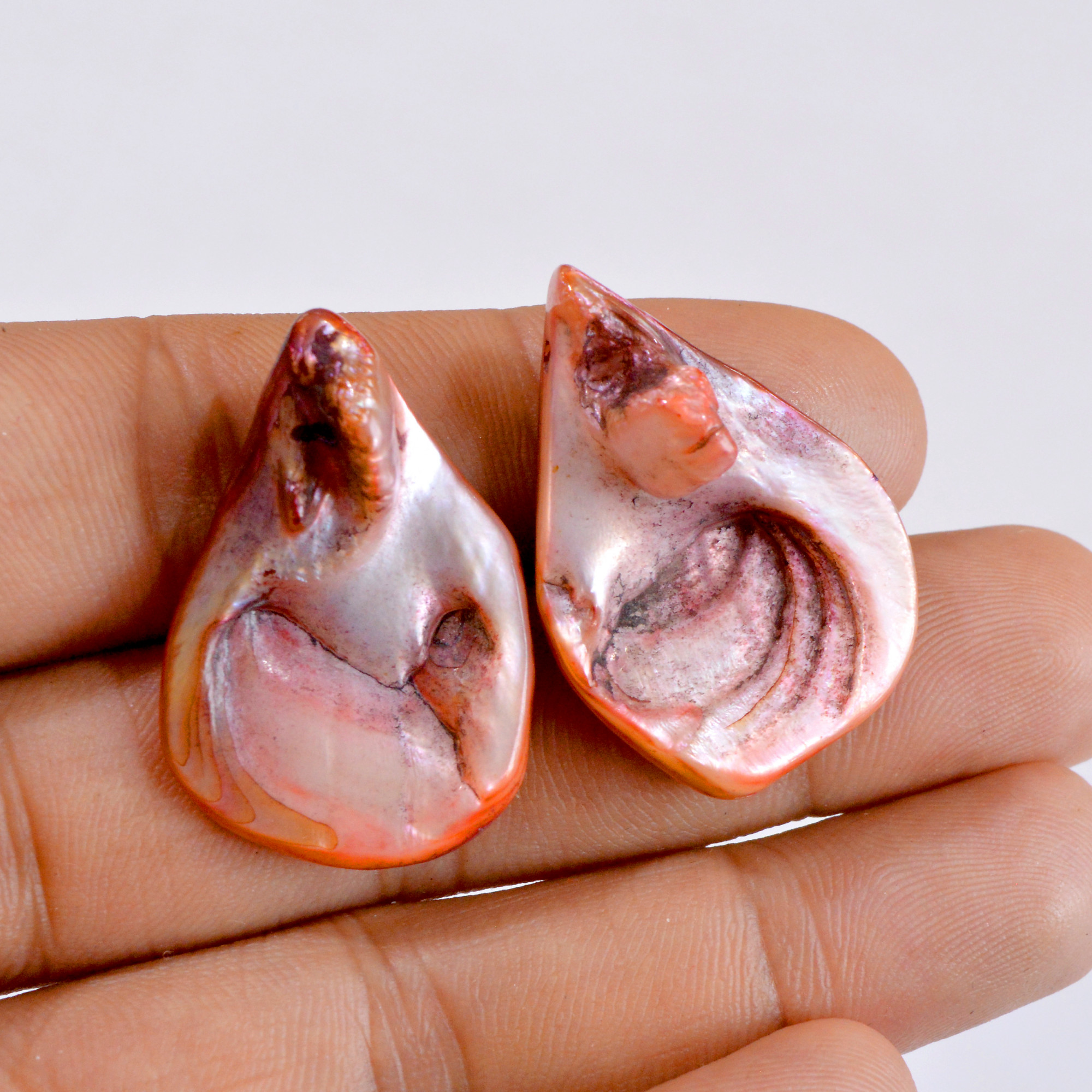 1 Pair 51 Cts Natural Fancy Mother of Pearl Pair Side Drill Gemstone 34x23mm 2706