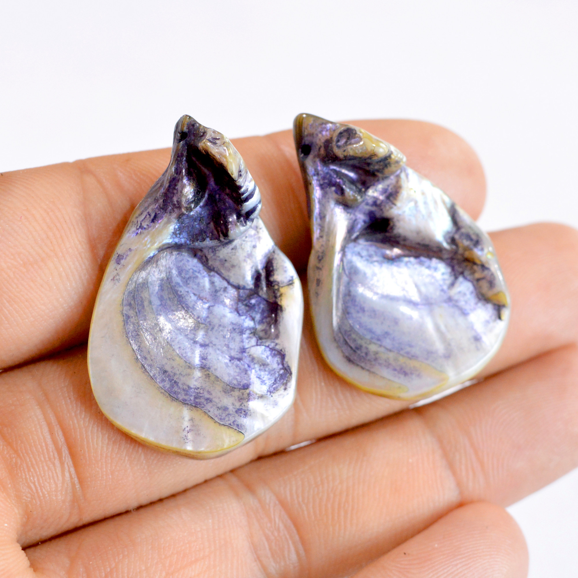 1 Pair 48 Cts Natural Fancy Mother of Pearl Pair Side Drill Gemstone 37x25mm 2708