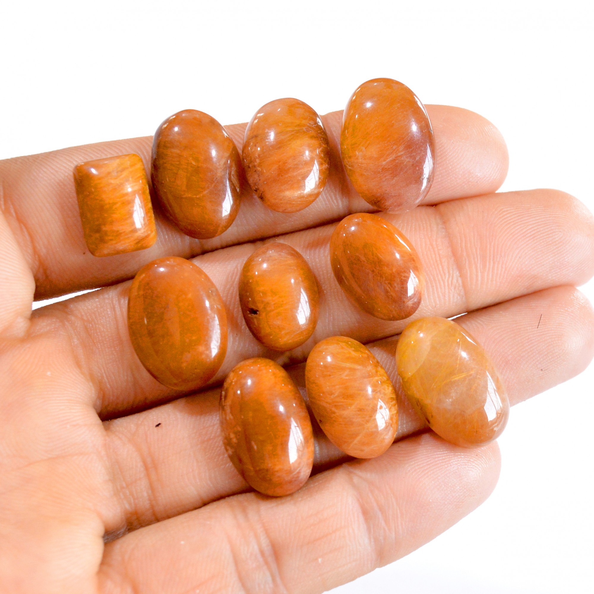 10 Pcs 116 Cts Natural Copper Rutilated Quartz Cabochon Lot 13x10-20x13mm 2716