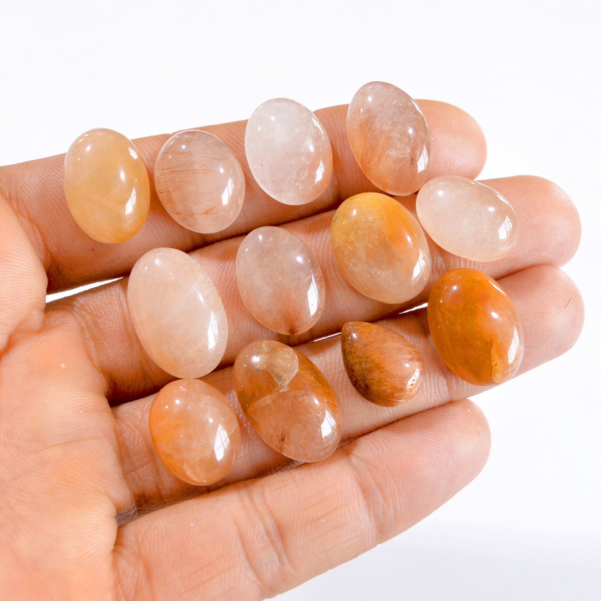 12 Pcs 138 Cts Natural Copper Rutilated Quartz Loose Cabochon Lot 15x10-20x13mm 2717