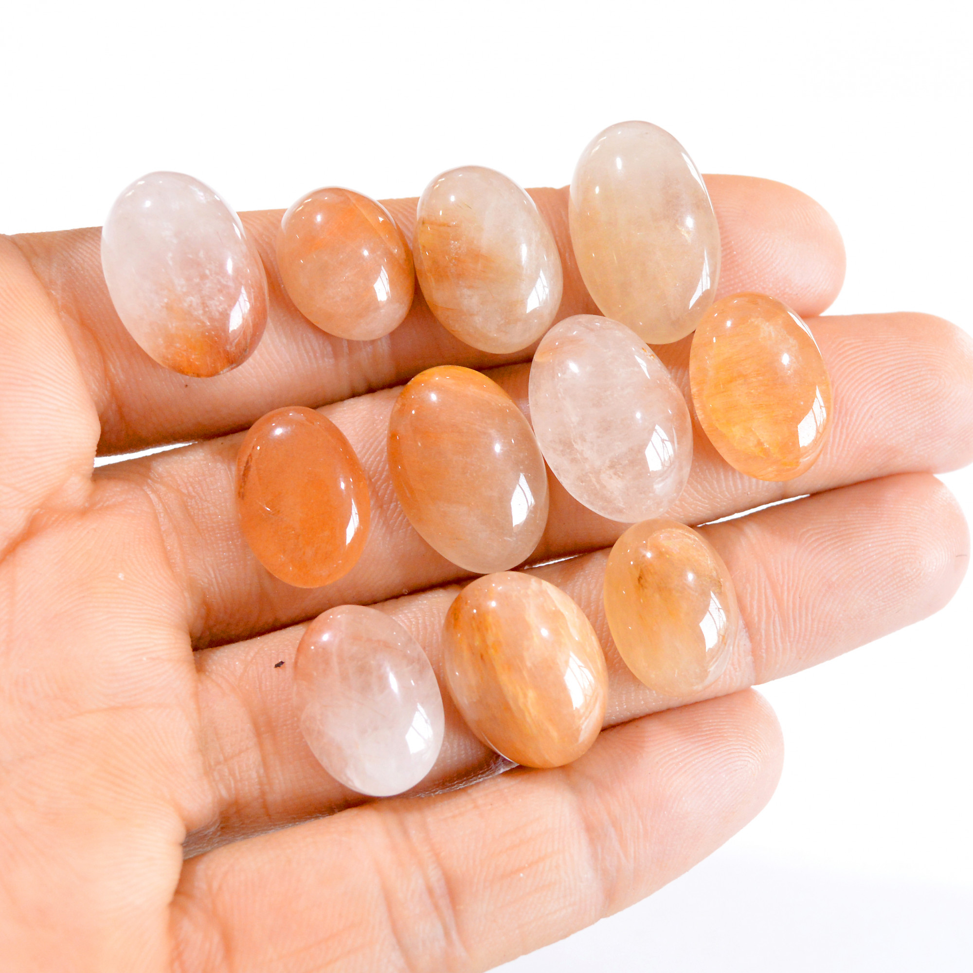 11 Pcs 142 Cts Natural Copper Rutilated Quartz Loose Cabochon Lot 15x12-22x13mm 2718