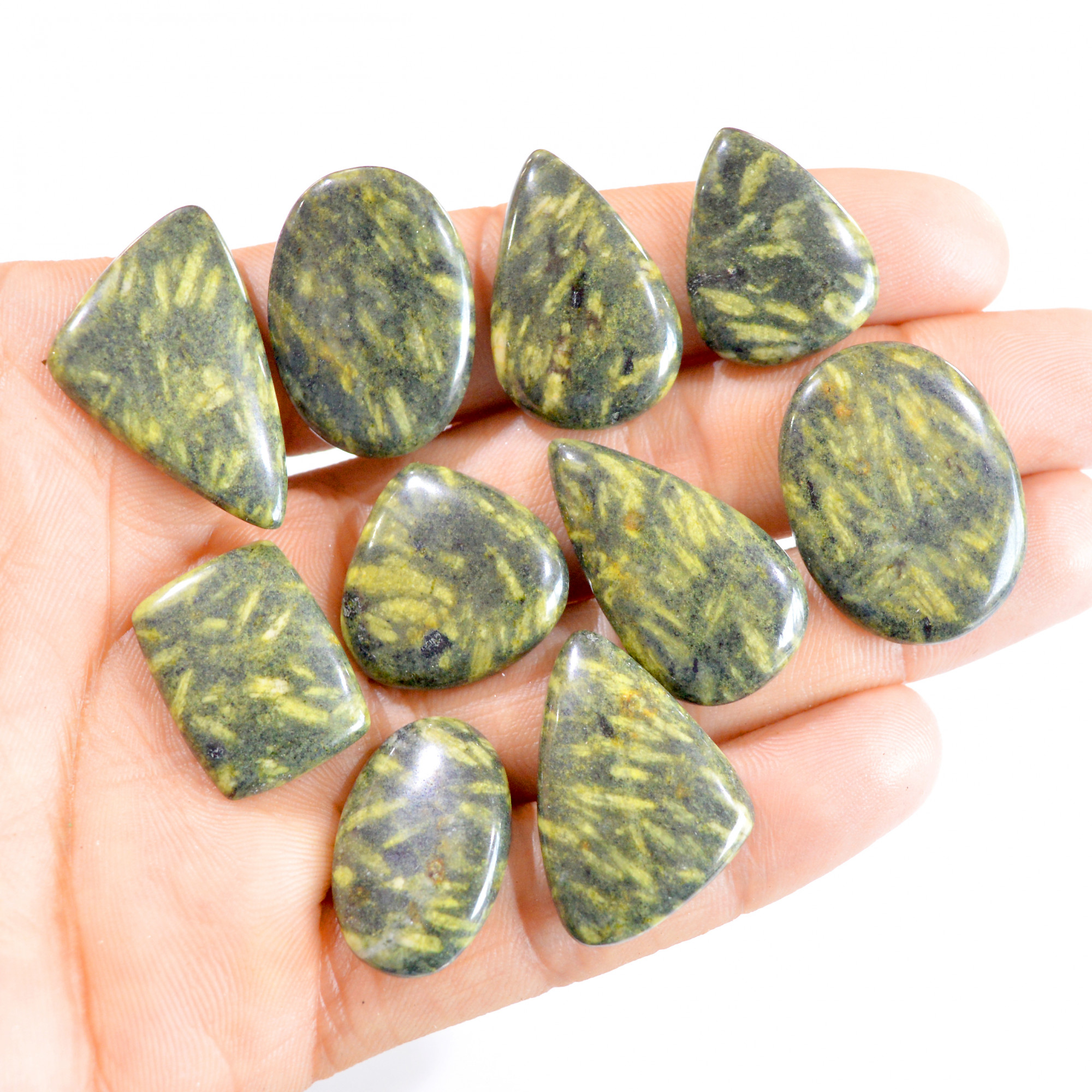 10 Pcs 197 Cts Natural Green Jasper Loose Cabochon Gemstone Lot 23x18-33x20mm 2719