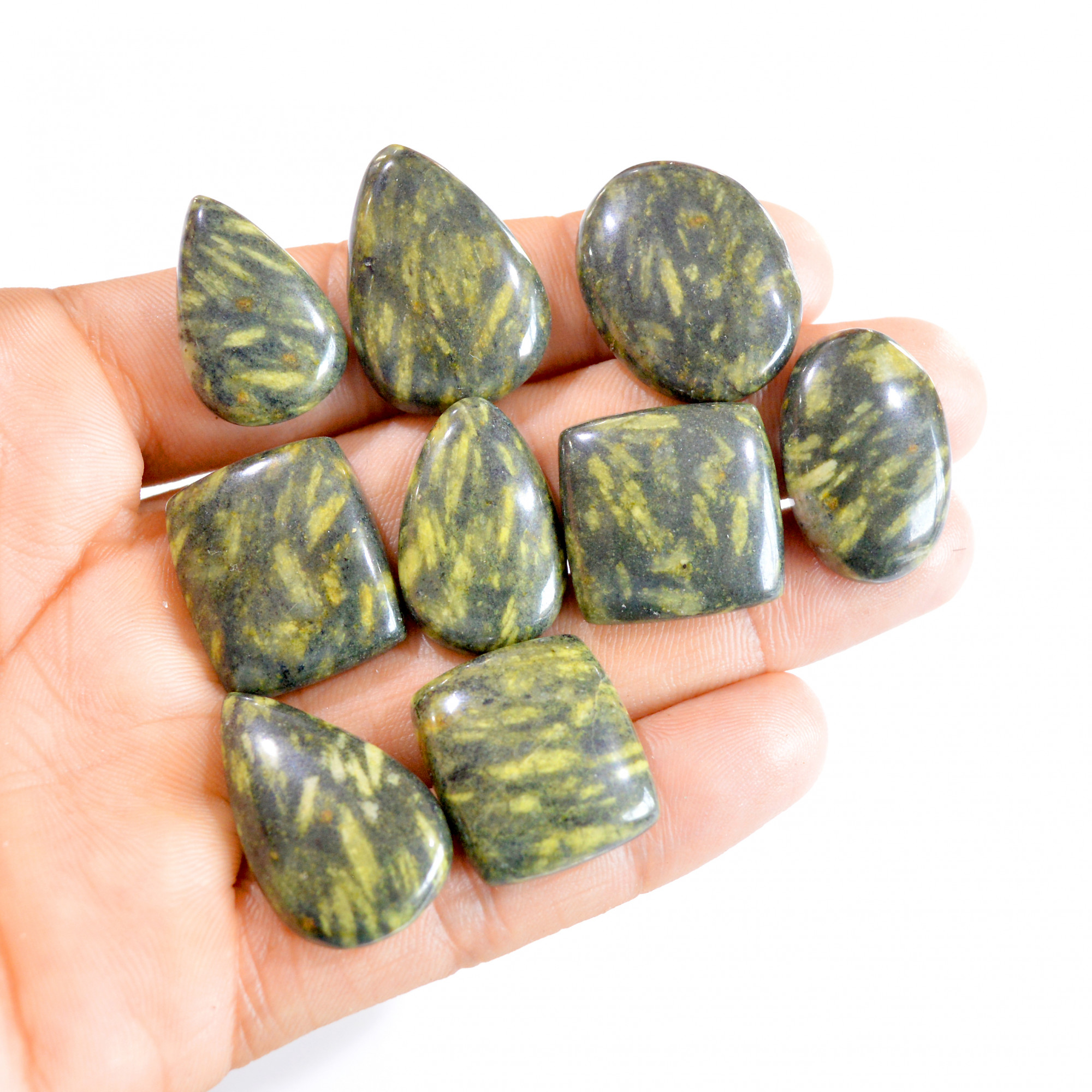 9 Pcs 224 Cts Natural Green Jasper Loose Cabochon Gemstone Lot 24x16-26x21mm 2720