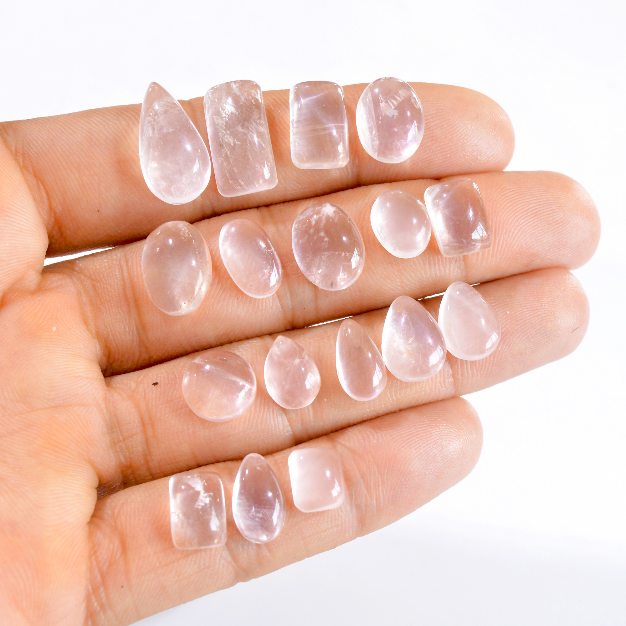 17 Pcs 82 Cts Natural Rose Quartz Cabochon Loose Gemstone Lot 8x7-18x9mm 2721