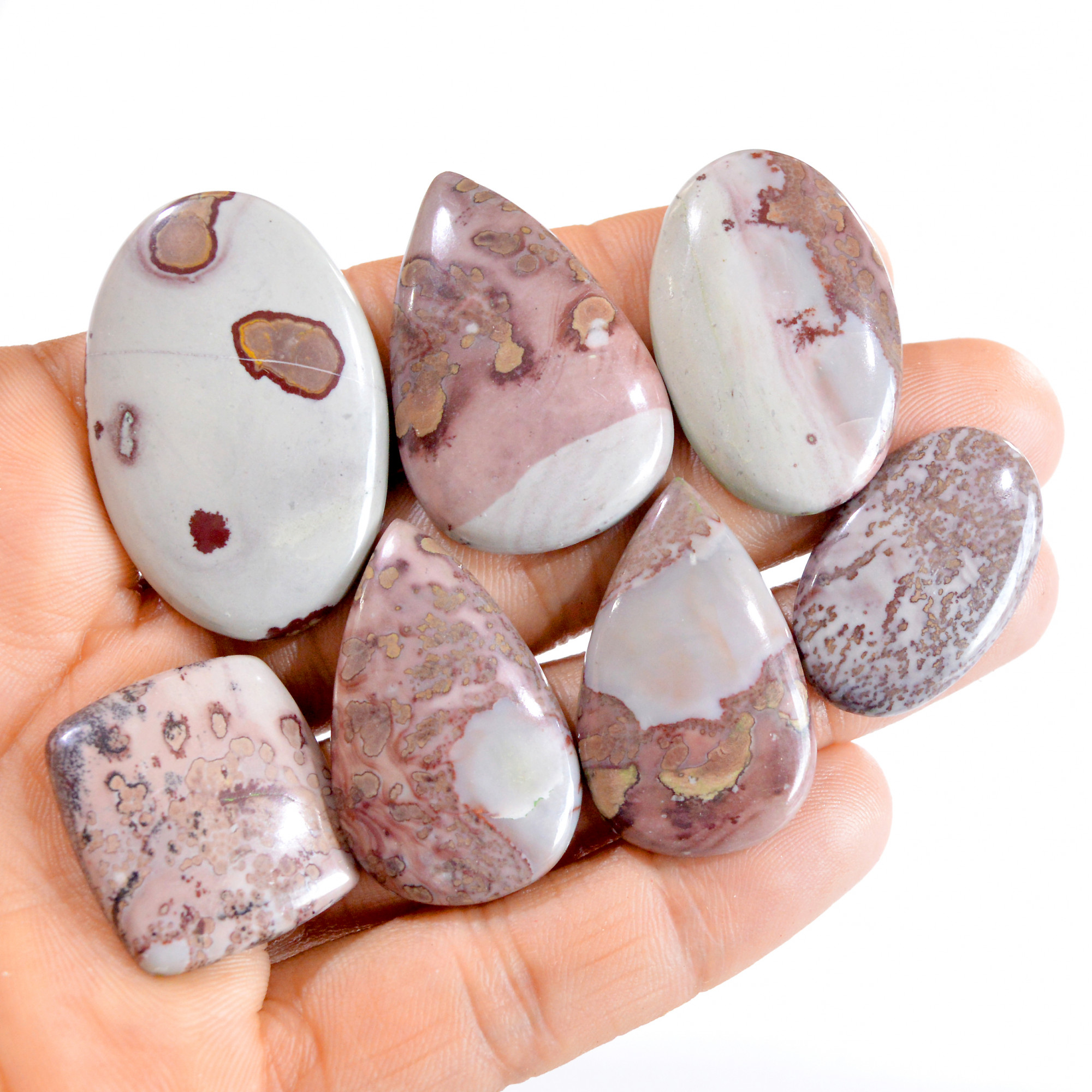 7 Pcs 225 Cts Natural Landscape Jasper Cabochon Gemstone Lot 29x18-40x26mm 2726