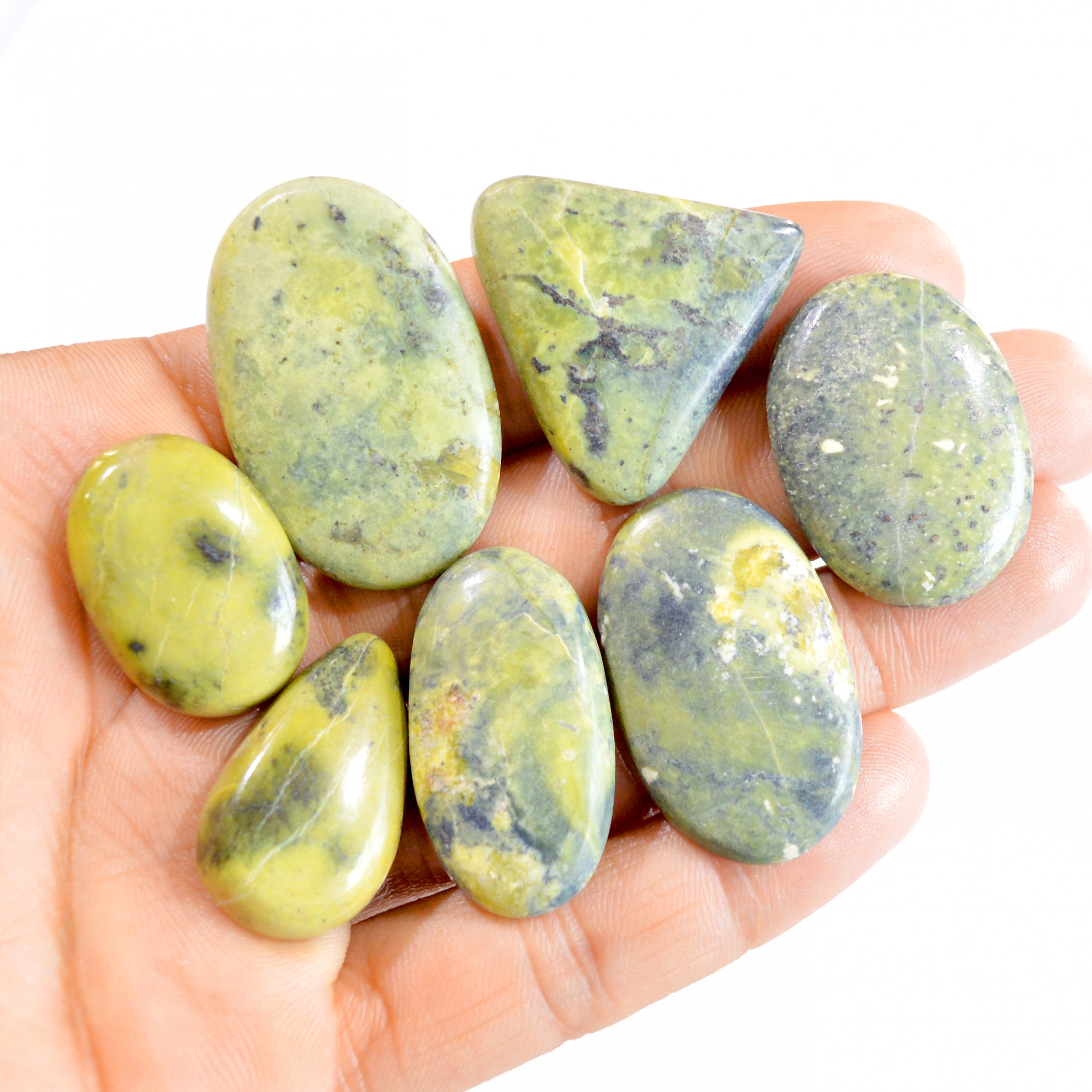 7 Pcs 251 Cts Natural Nephrite Jade Loose Cabochon Gemstone Lot 27x19-39x25mm 2728