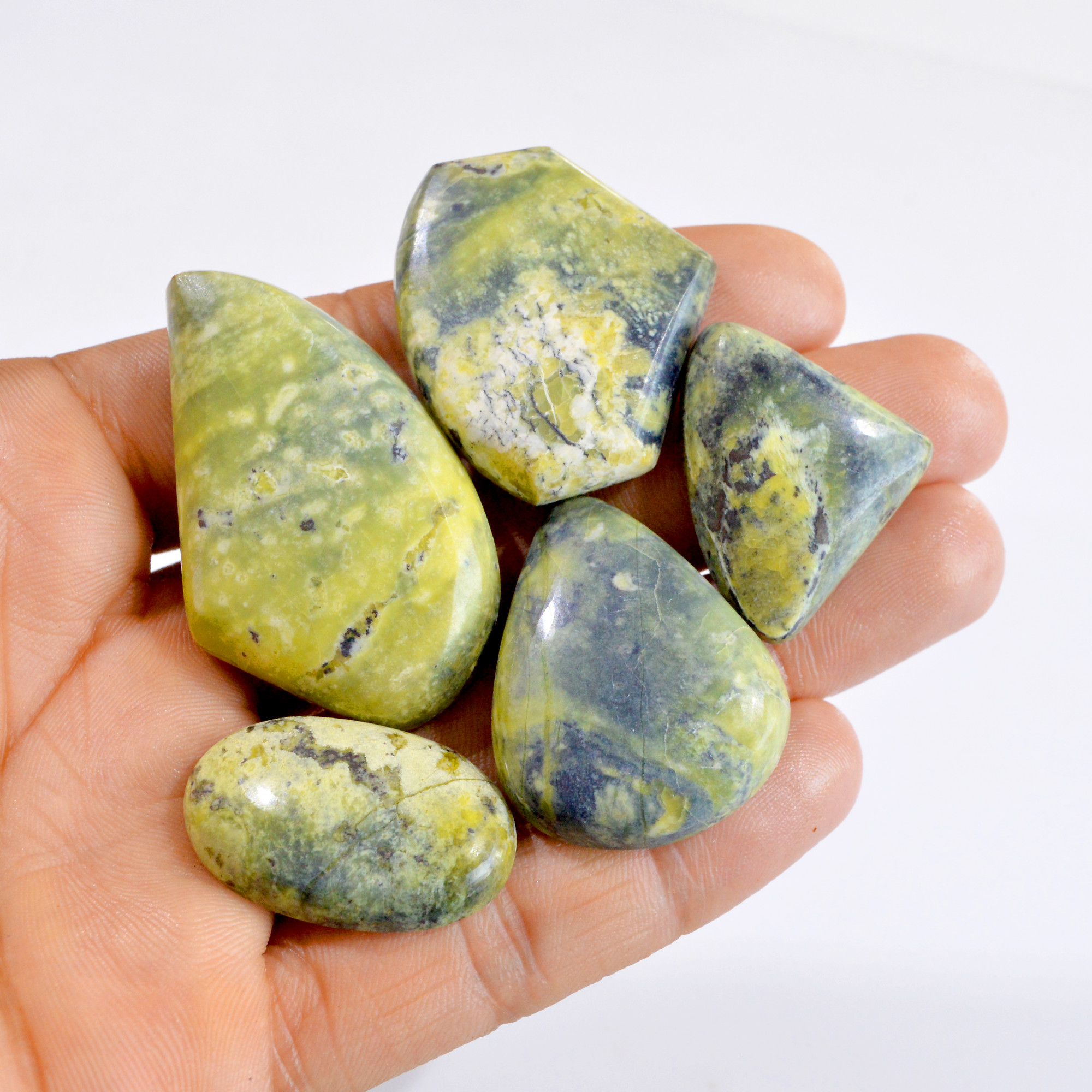 5 Pcs 310 Cts Natural Nephrite Jade Cabochon Gemstone Lot 31x19-50x30mm 2729