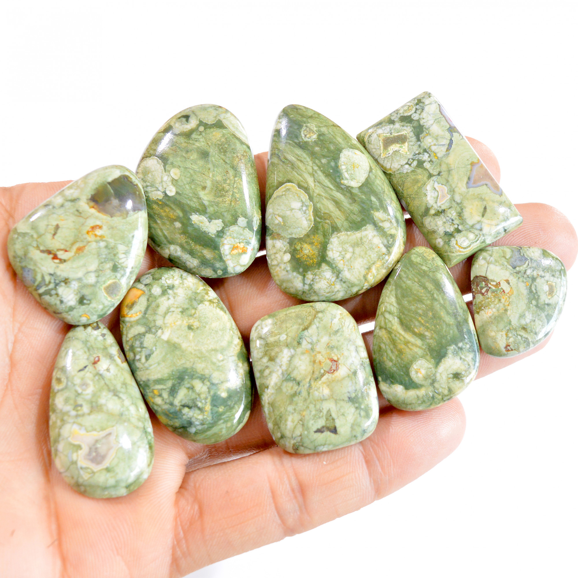 9 Pcs 314 Cts Natural Rhyolite Cabochon Mix Shape Gemstone Lot 24x20-42x29mm 2743