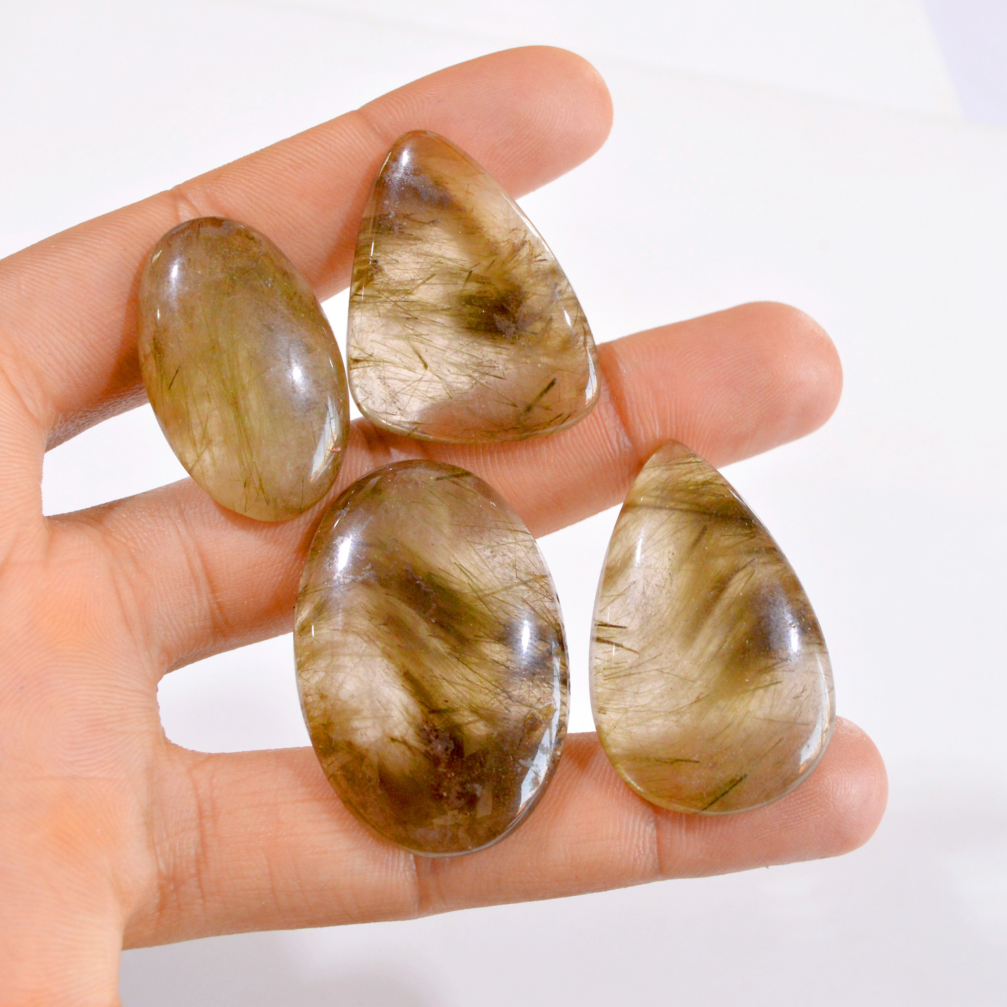 4 Pcs 231 Cts Natural Rutile Quartz Cabochon Gemstone Lot 34x21-42x28mm 2748