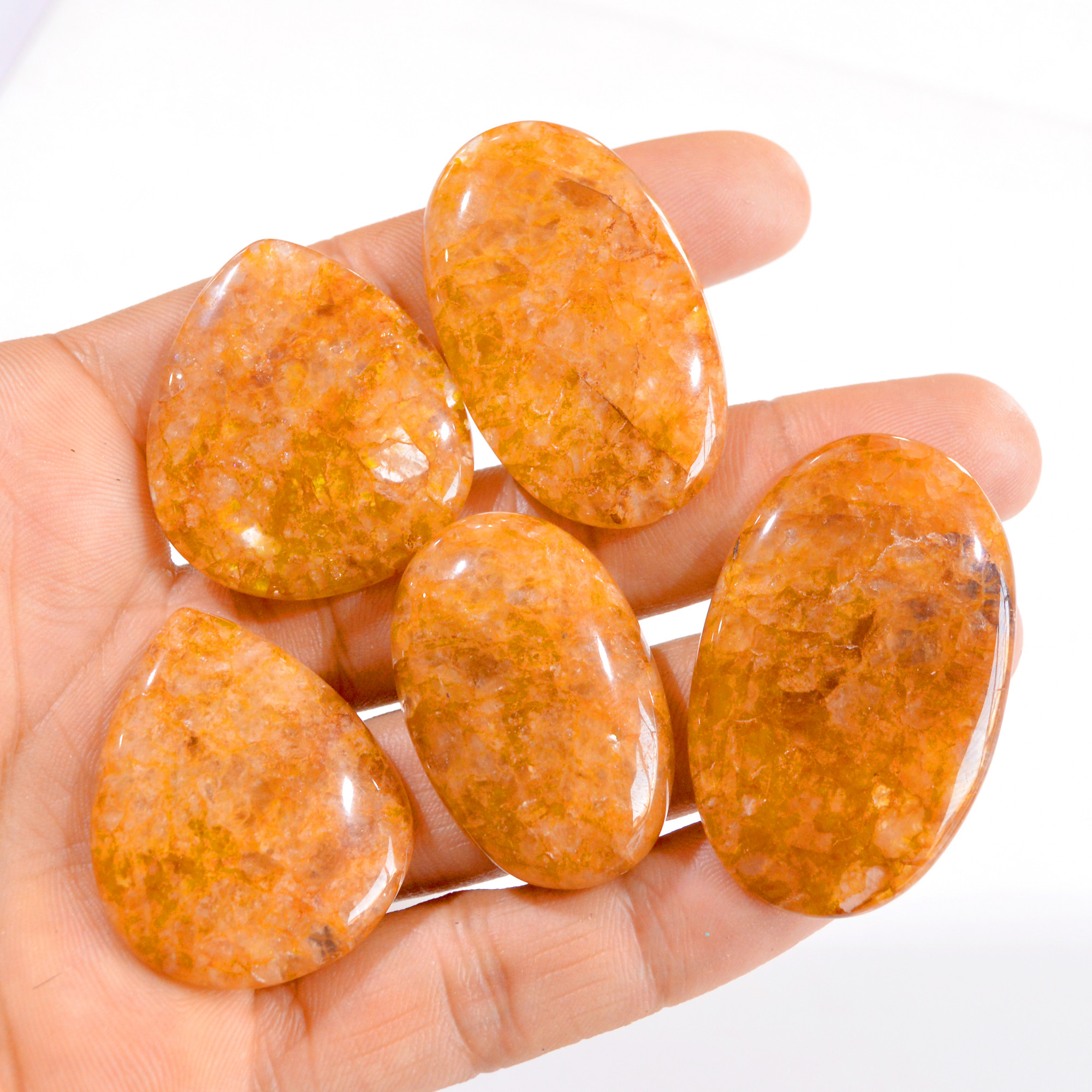 5 Pcs 366 Cts Natural Golden Quartz Cabochon Gemstone Lot 36x32-47x30mm 2752