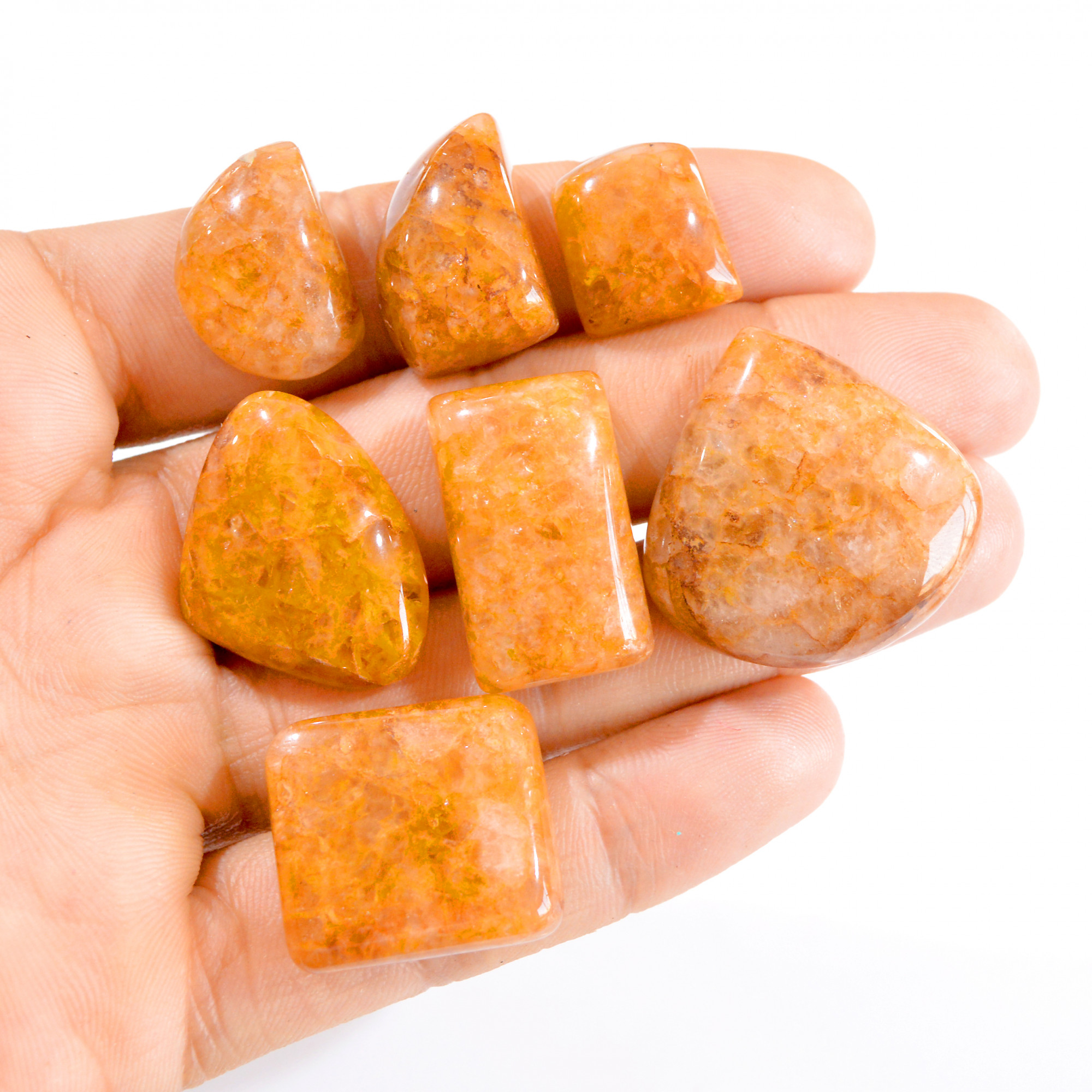 7 Pcs 260 Cts Natural Golden Quartz Cabochon Gemstone Lot 21x15-30x30mm 2753